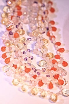 Amethyst Citrine Rose Quartz Carnelian Multi-Strand Necklace 18 Karat Gold