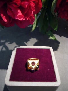 Goldring "Pyramid" Wagner Kollektion, Amethyst Citrin Turmalin Granat Gold