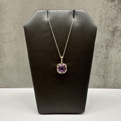 Amethyst Claw Set Necklace 10kt Yellow Gold 1.40ctw Cushion New