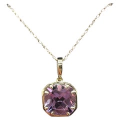 Amethyst Claw Set Necklace 10kt Yellow Gold 1.40ctw Cushion New