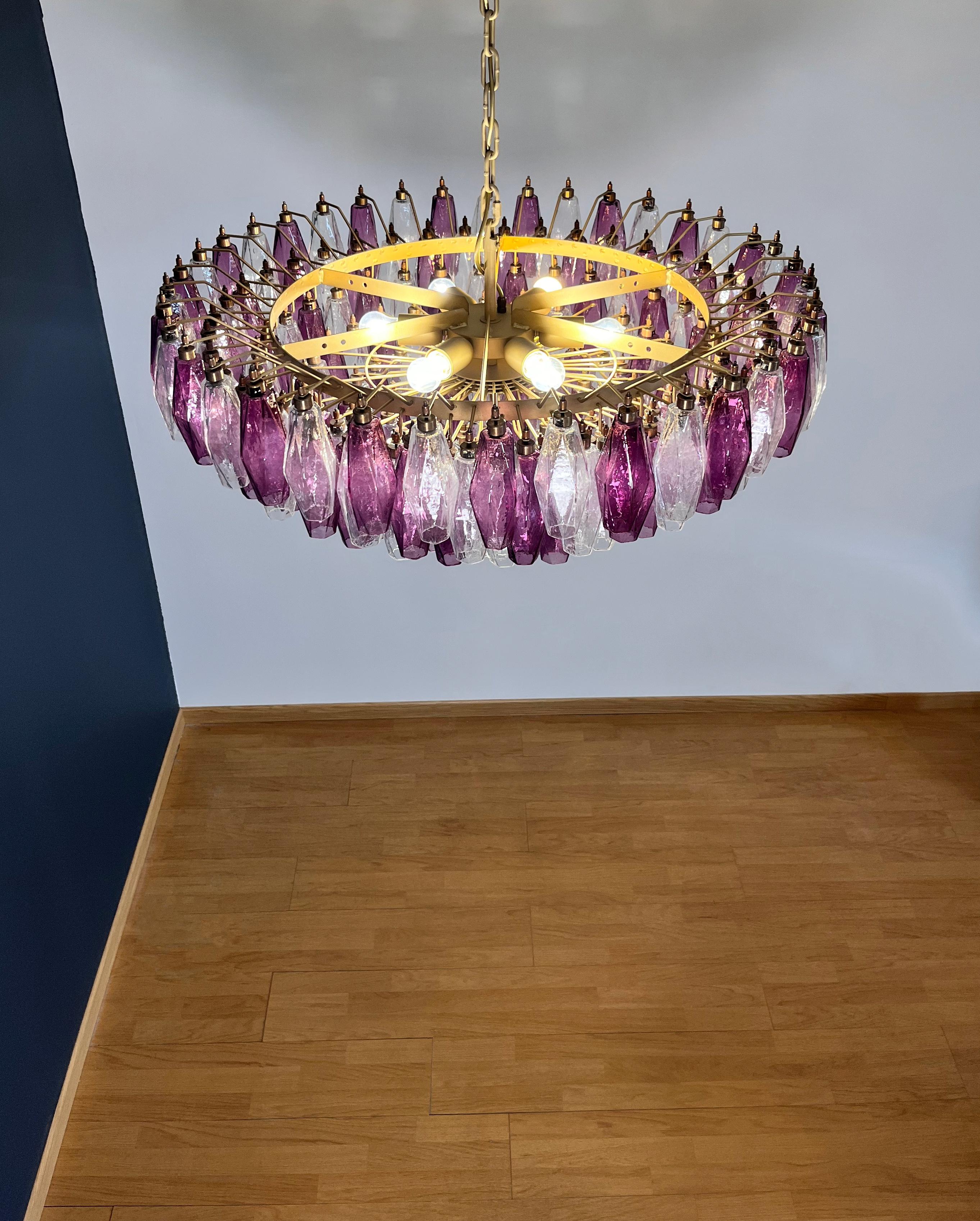 Amethyst & Clear POLIEDRI Murano Glass Chandelier in vendita 8