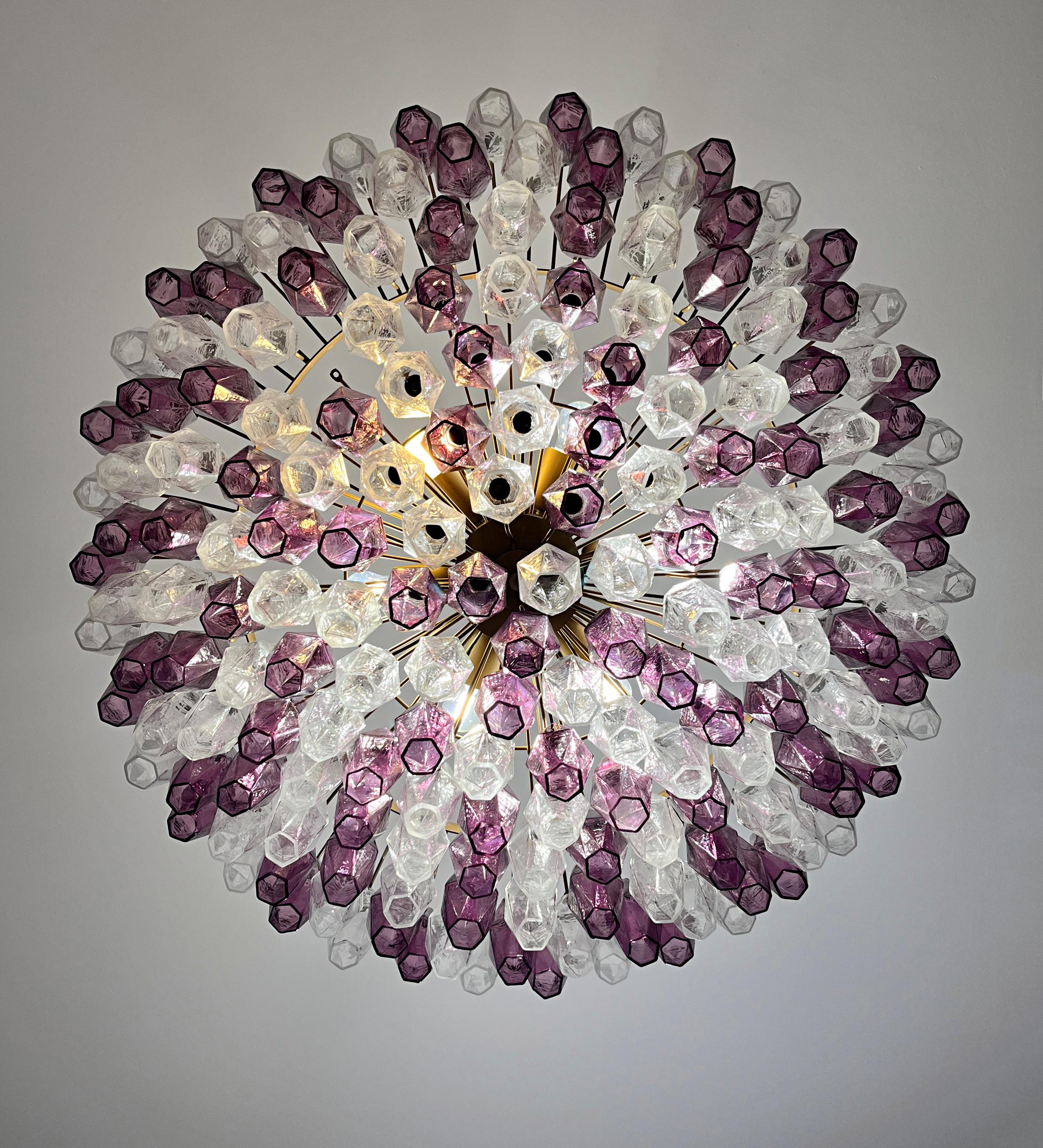 Amethyst & Clear POLIEDRI Murano Glass Chandelier in vendita 11