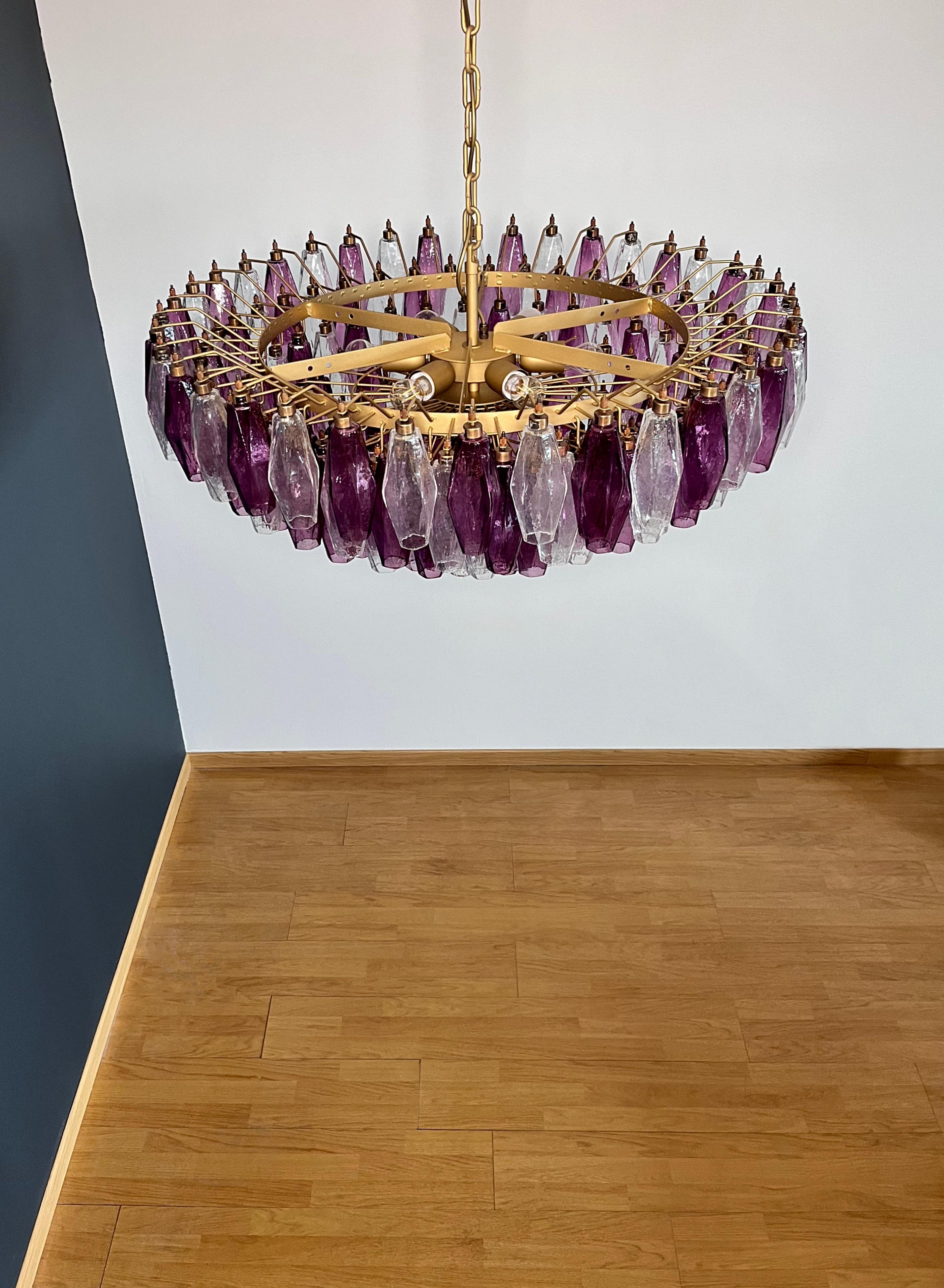Mid-Century moderno Amethyst & Clear POLIEDRI Murano Glass Chandelier in vendita