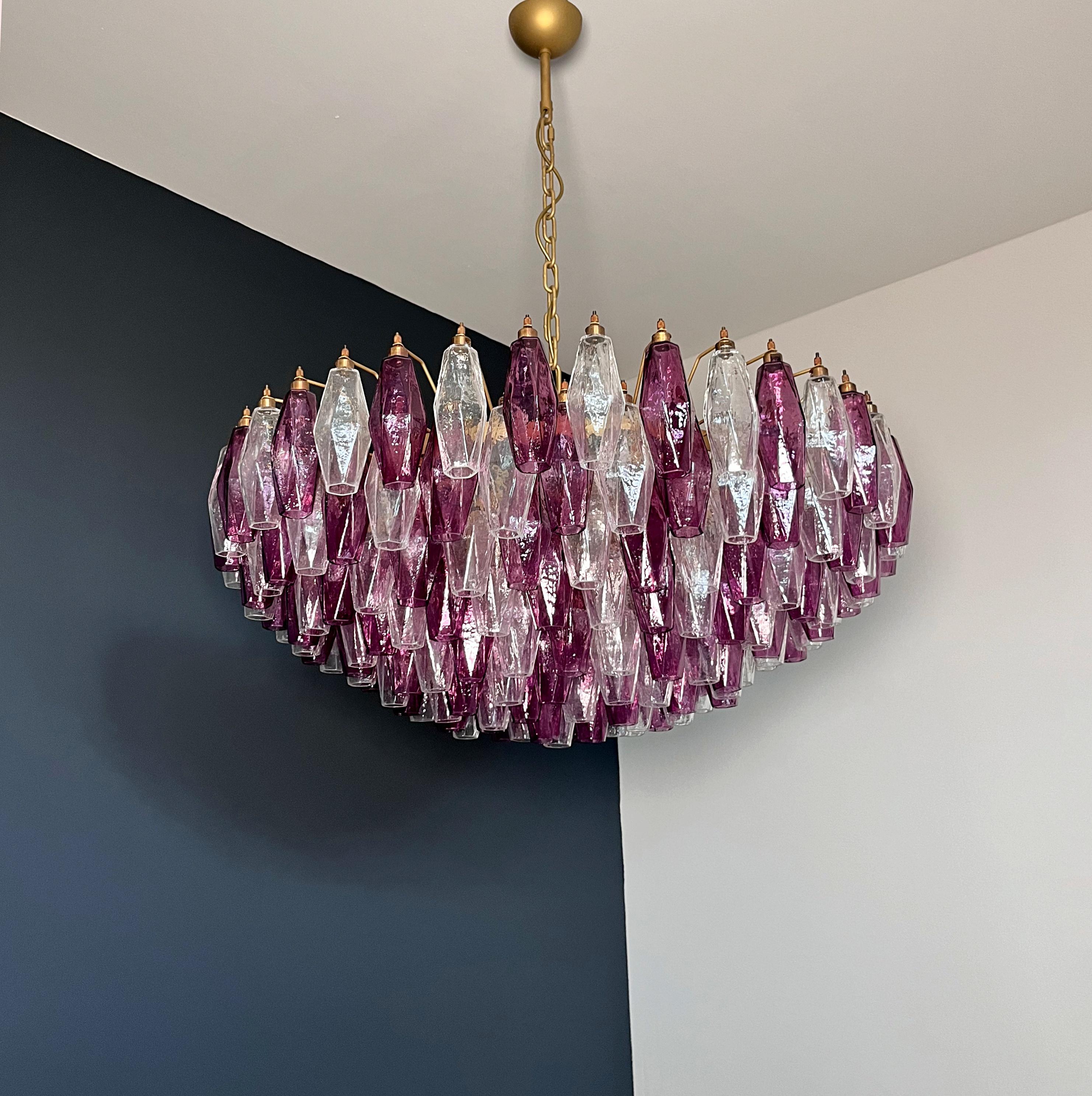 Italian Amethyst & Clear POLIEDRI Murano Glass Chandelier in vendita