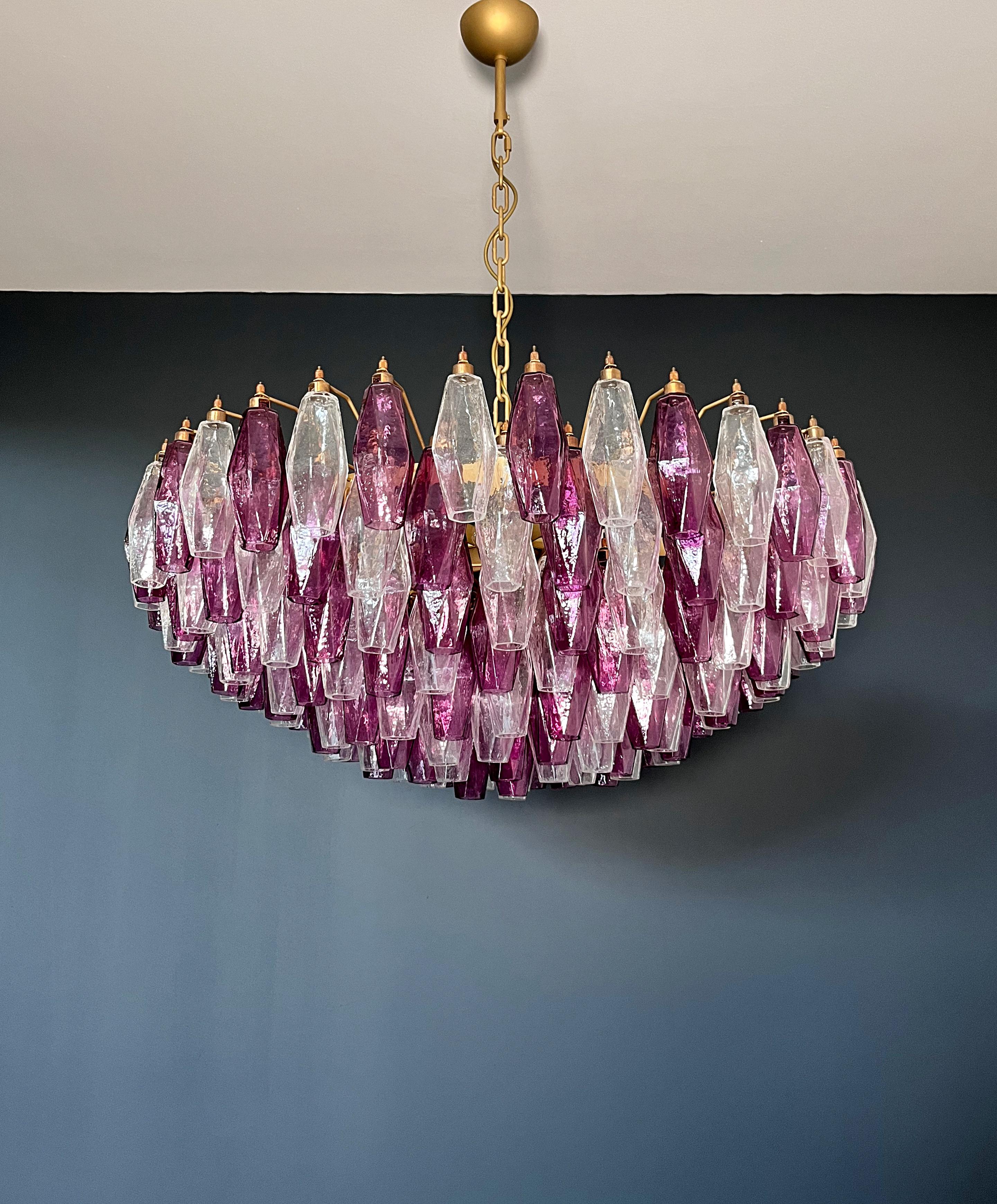Galvanizzato Amethyst & Clear POLIEDRI Murano Glass Chandelier in vendita