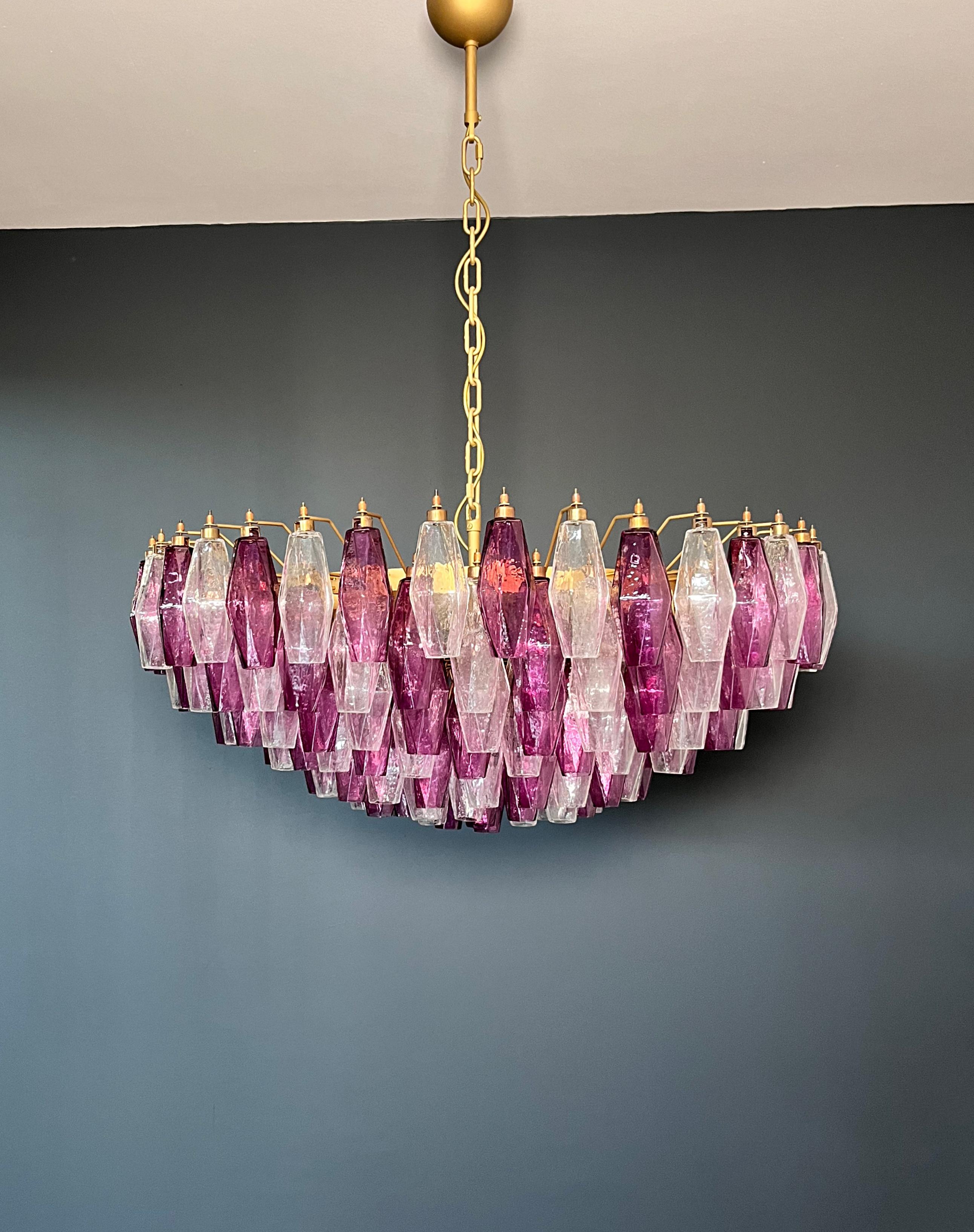 20th Century Amethyst & Clear POLIEDRI Murano Glass Chandelier in vendita