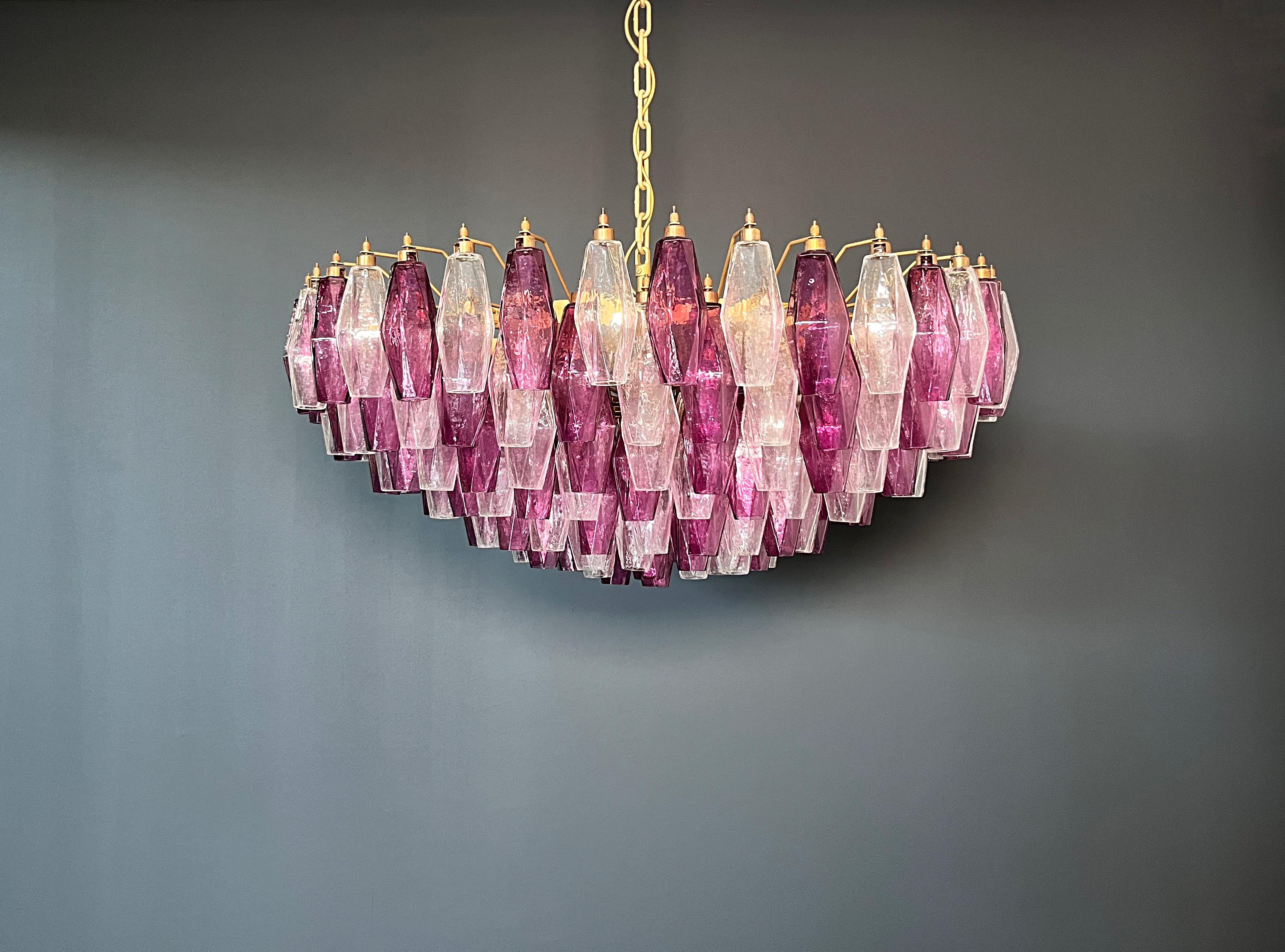Vetro soffiato Amethyst & Clear POLIEDRI Murano Glass Chandelier in vendita