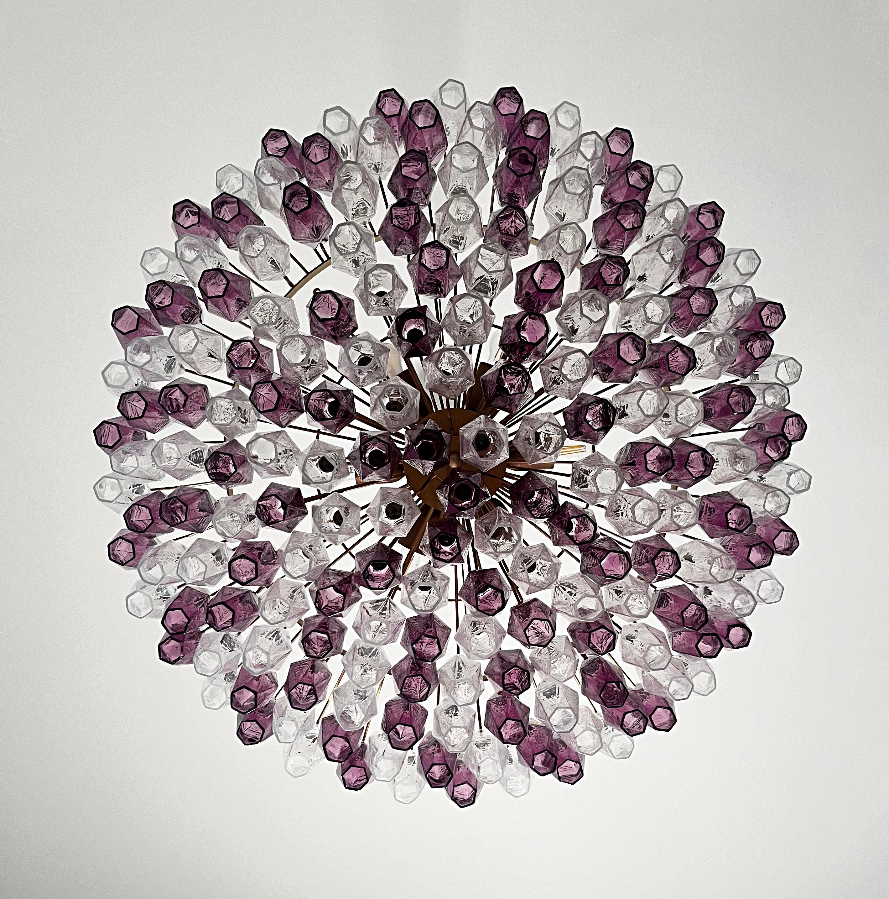Amethyst & Clear POLIEDRI Murano Glass Chandelier in vendita 1