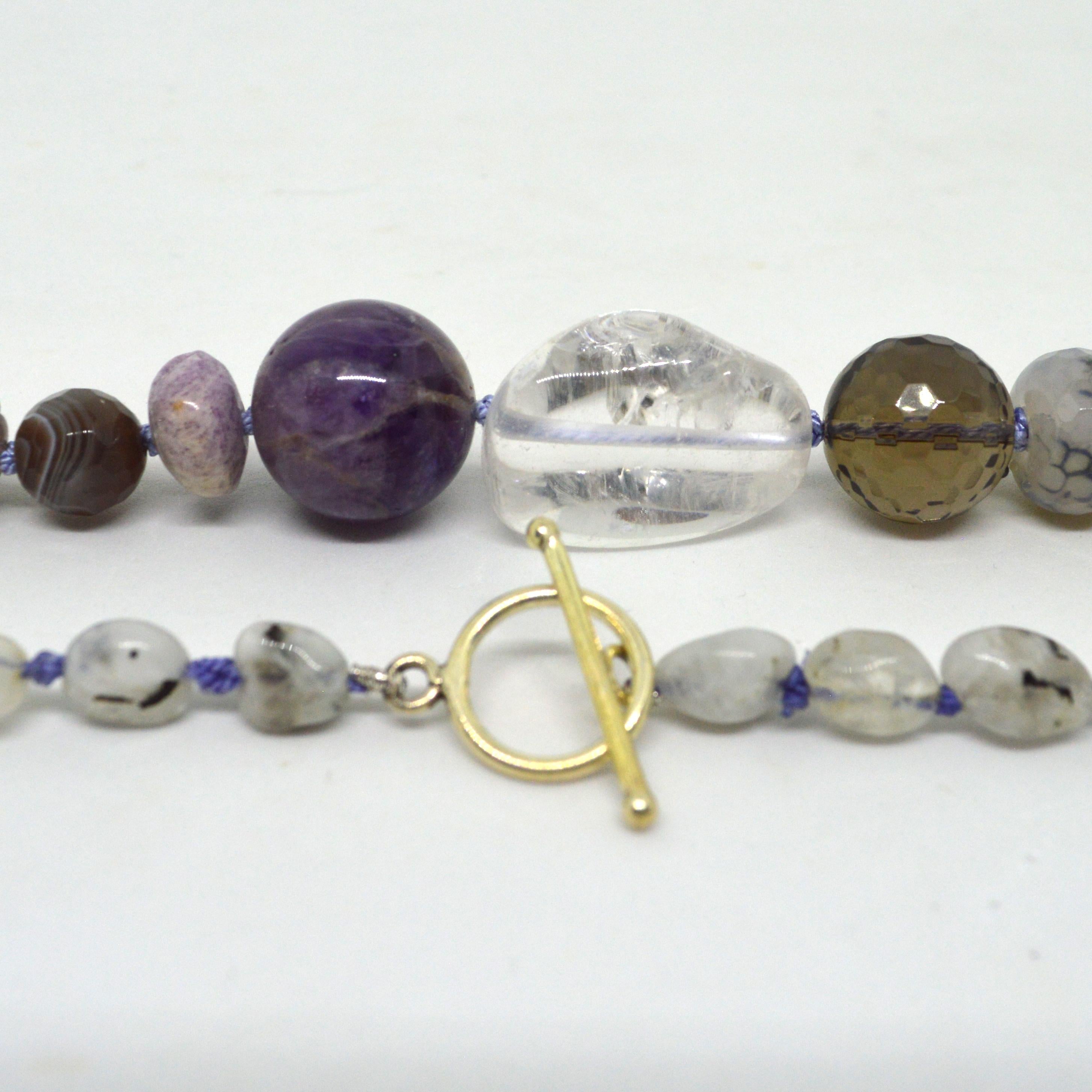 Rose Cut Amethyst Clear Rose Smokey Quartz Moonstone Agate Silver Necklace For Sale