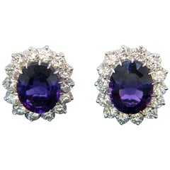 Amethyst Cluster Diamonds White Gold Stud Earrings