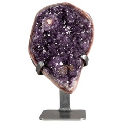 Antique Amethyst Cluster, Grey and Pink Agate Border, Brown-Orange Druze and Stalactites