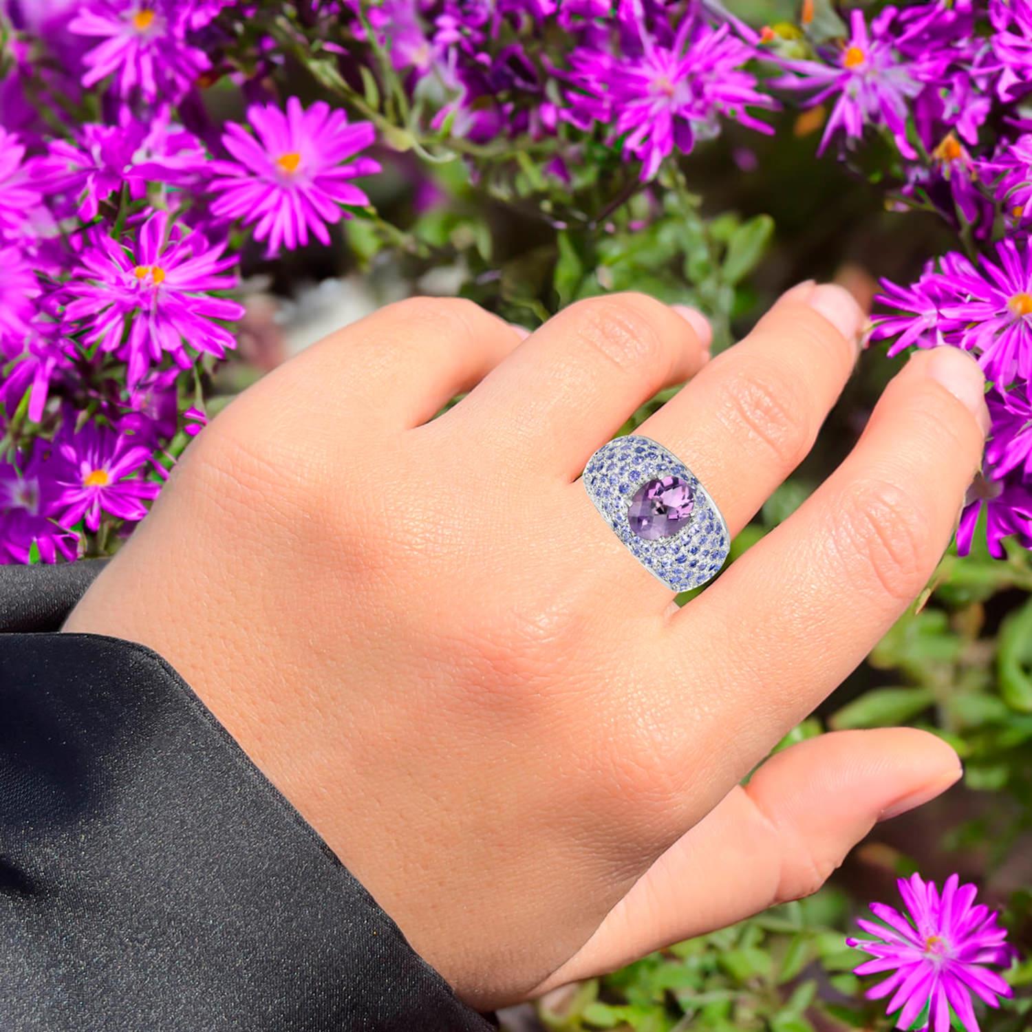 It comes with the Gemological Appraisal by GIA GG/AJP
All gemstones are natural
Amethyst = 2.15 Carats
78 Tanzanites = 2.05 Carats
Metal: Rhodium Plated Sterling Silver
Ring Size: 8* US
*It can be resized complimentary
