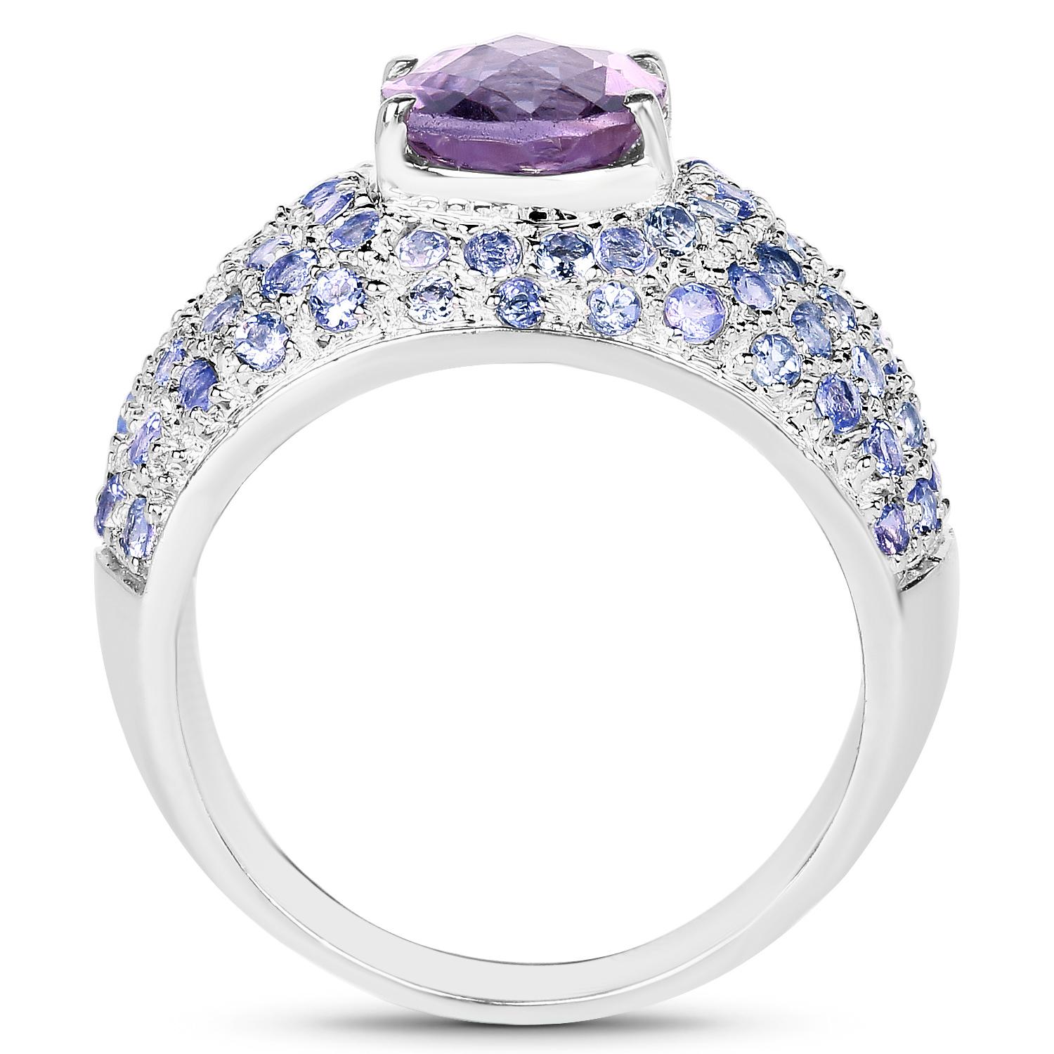 Contemporary Amethyst Cluster Ring Tanzanites 4.2 Carats Sterling Silver For Sale