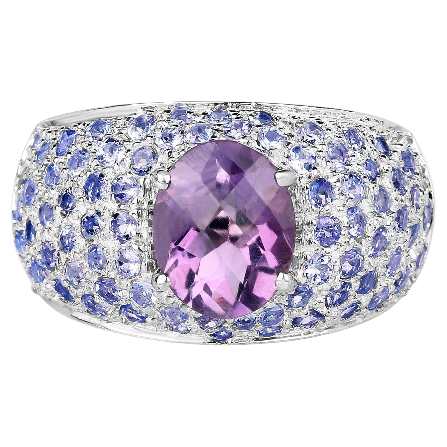 Amethyst-Cluster-Ring Tanzanites 4,2 Karat Sterlingsilber