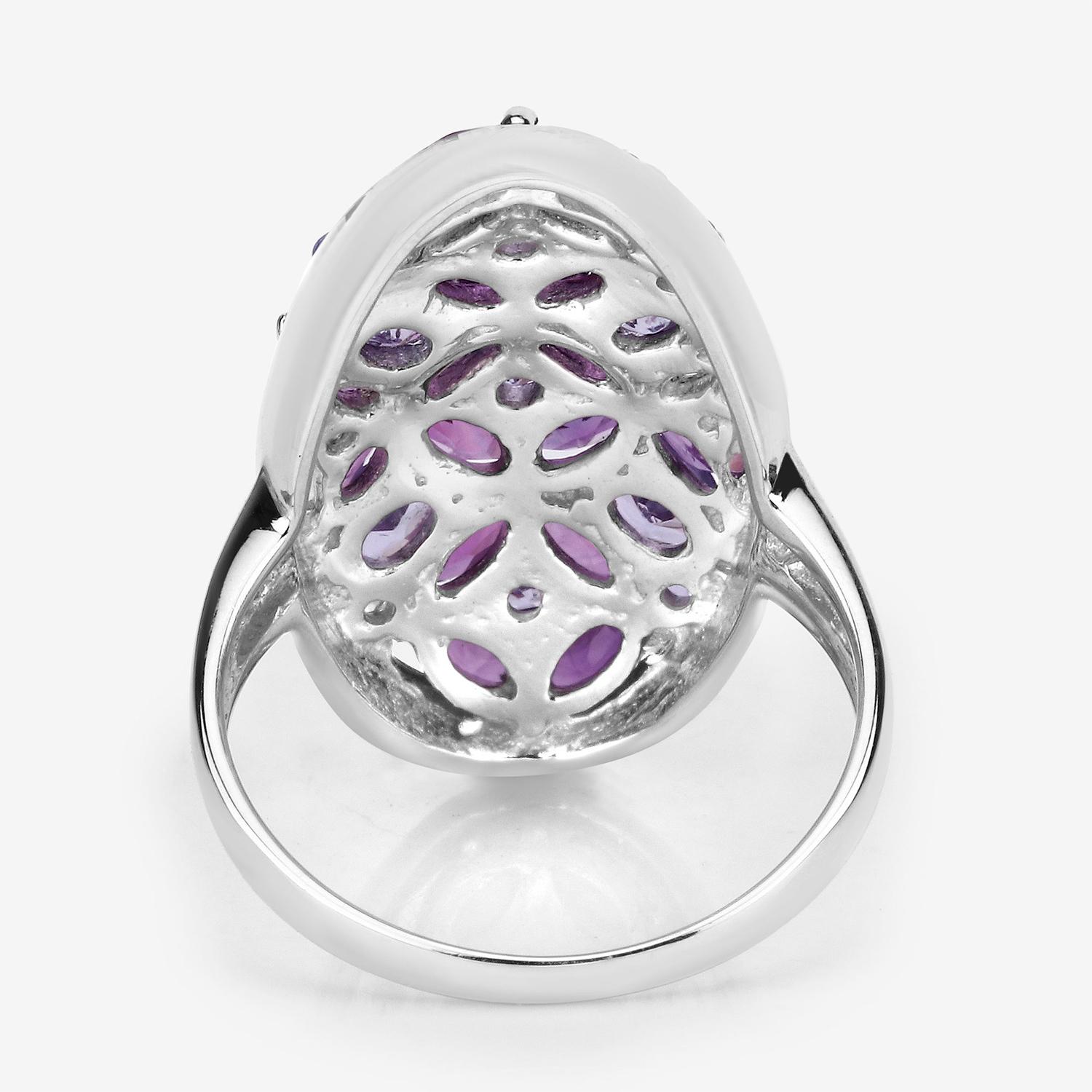 Amethyst Cluster Ring Tanzanites Topazes 3.1 Carats Sterling Silver In Excellent Condition For Sale In Aliso Viejo, CA