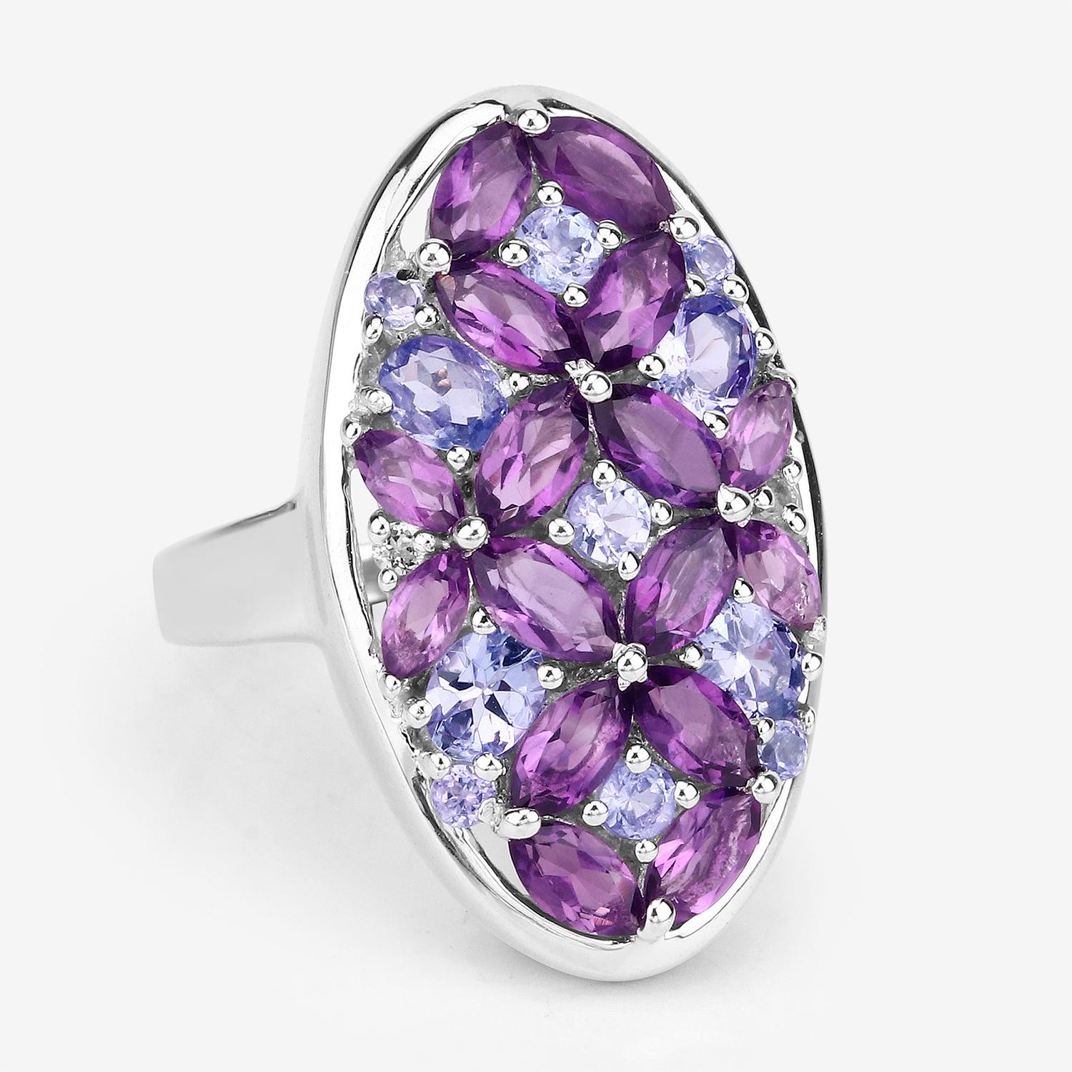Amethyst Cluster Ring Tanzanites Topazes 3.1 Carats Sterling Silver For Sale 1
