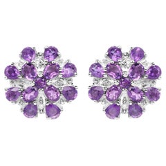 Amethyst Cluster Stud Earrings 3.78 Carats Sterling Silver