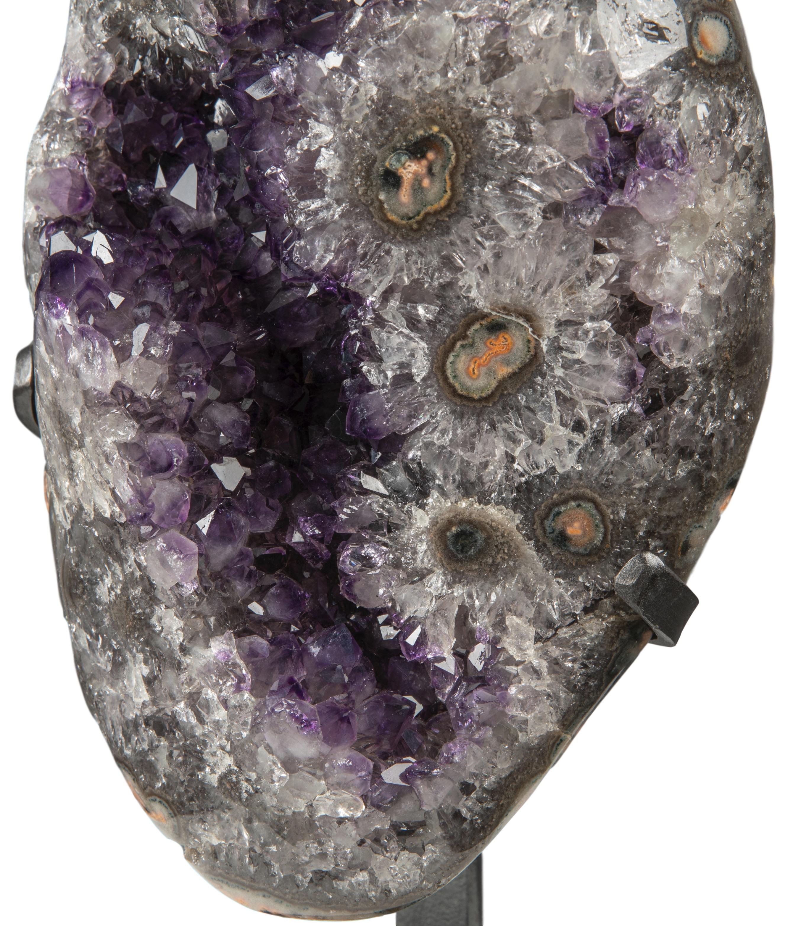 Amethyst Cluster White Quartz Celadonite and Agate with Cut Stalactites on Stand In Good Condition In London, GB