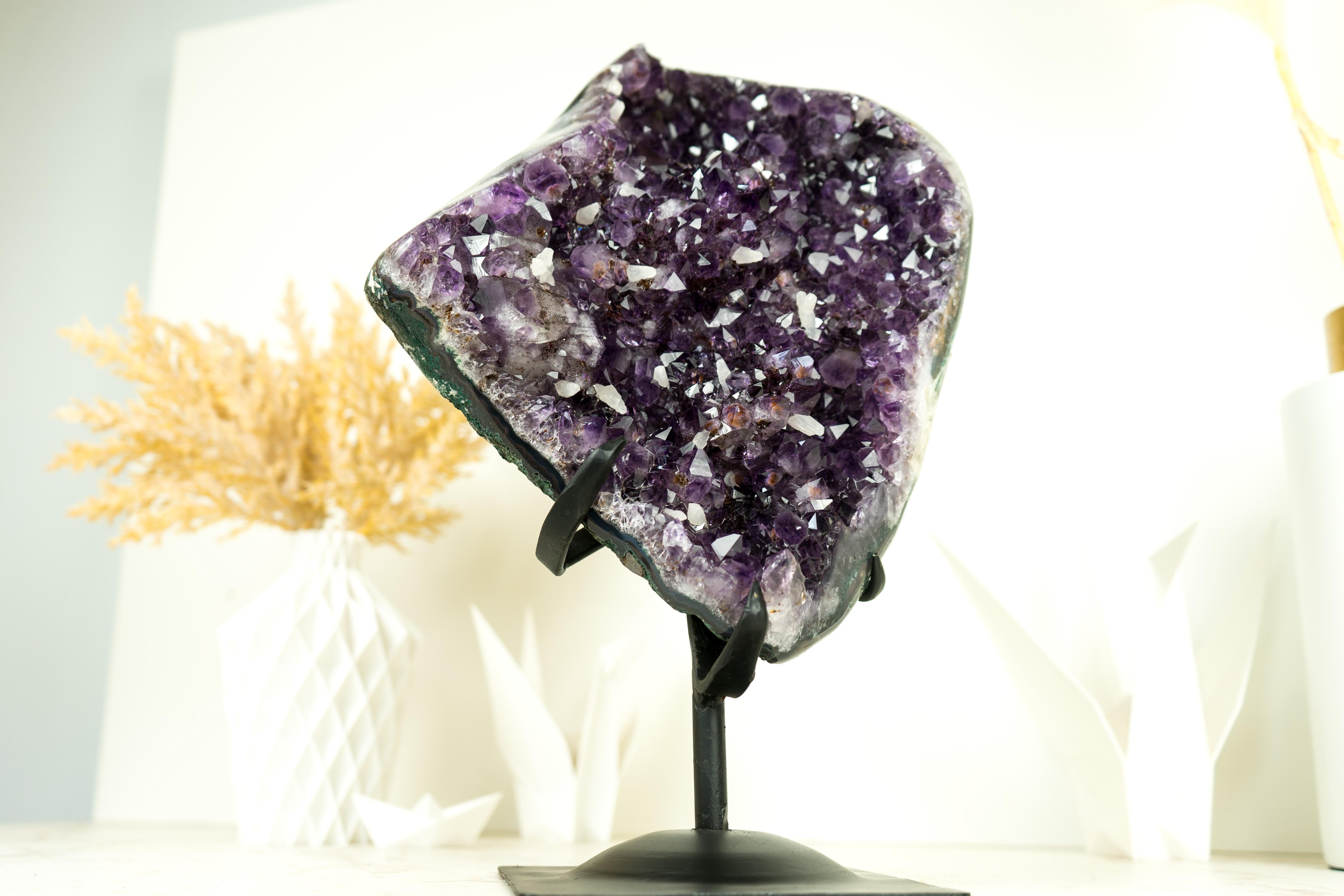 Amethyst Cluster with AAA Deep Purple Grape Amethyst Druzy and Rare Inclusions For Sale 2