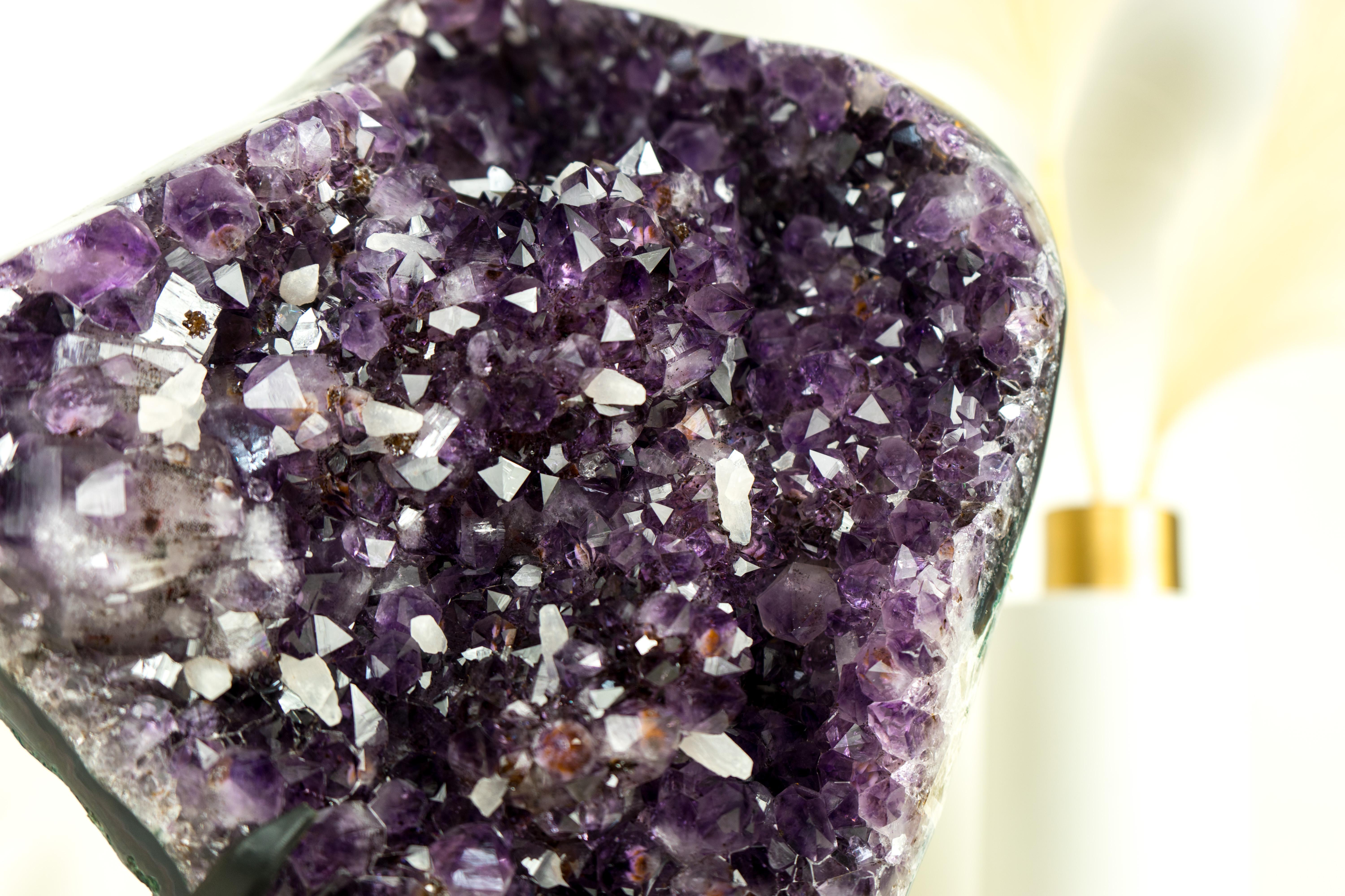 Amethyst Cluster with AAA Deep Purple Grape Amethyst Druzy and Rare Inclusions For Sale 4
