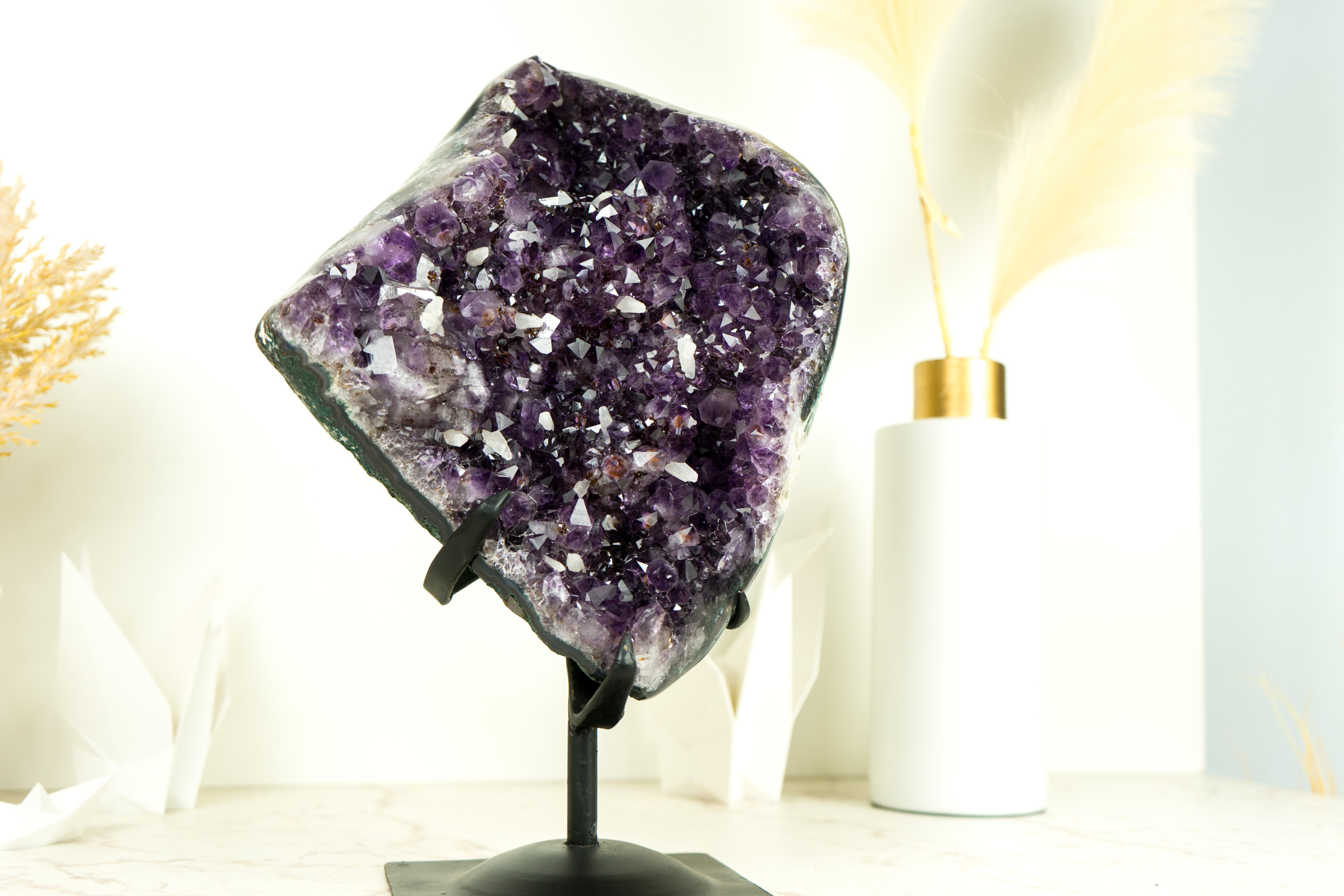 Amethyst Cluster with AAA Deep Purple Grape Amethyst Druzy and Rare Inclusions For Sale 5