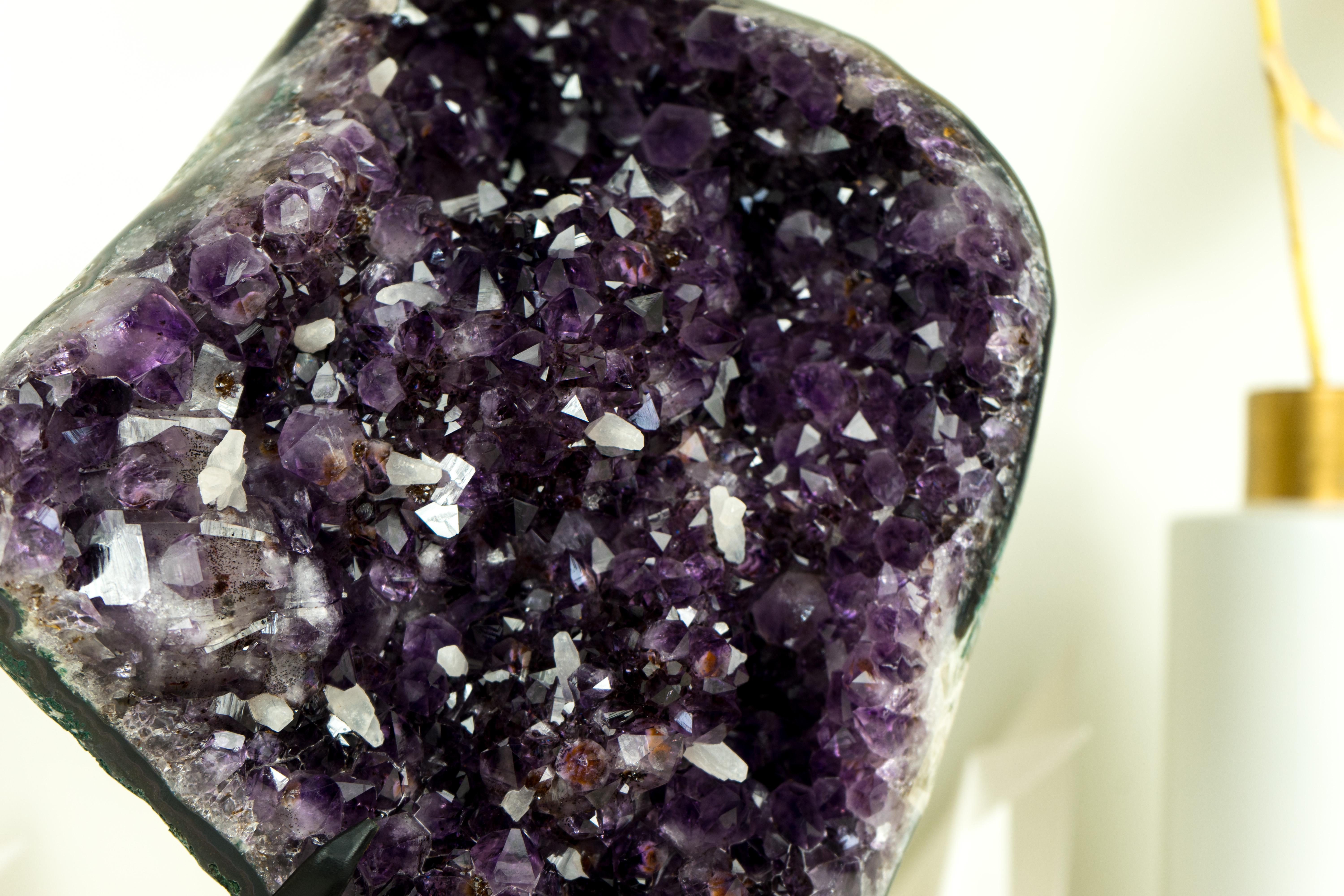 Amethyst Cluster with AAA Deep Purple Grape Amethyst Druzy and Rare Inclusions In Excellent Condition For Sale In Ametista Do Sul, BR