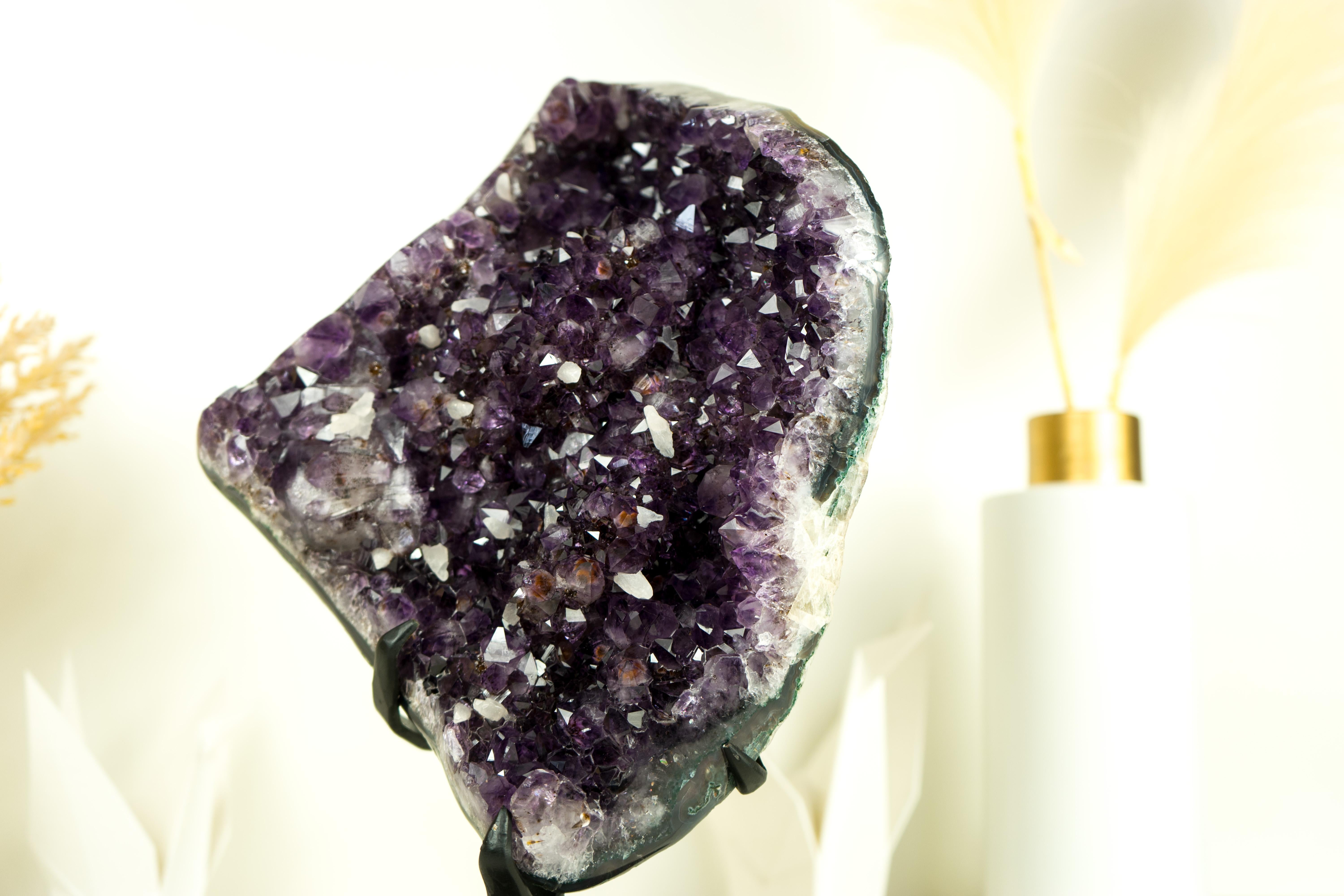 Agate Amethyst Cluster with AAA Deep Purple Grape Amethyst Druzy and Rare Inclusions For Sale