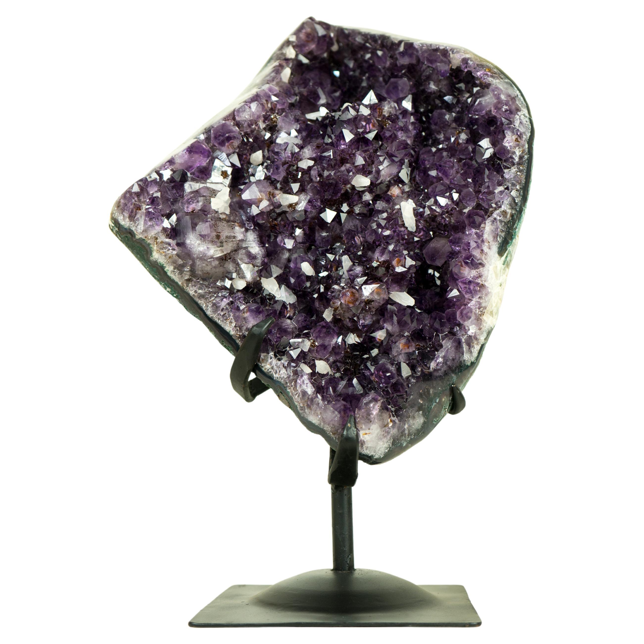 Amethyst Cluster with AAA Deep Purple Grape Amethyst Druzy and Rare Inclusions For Sale