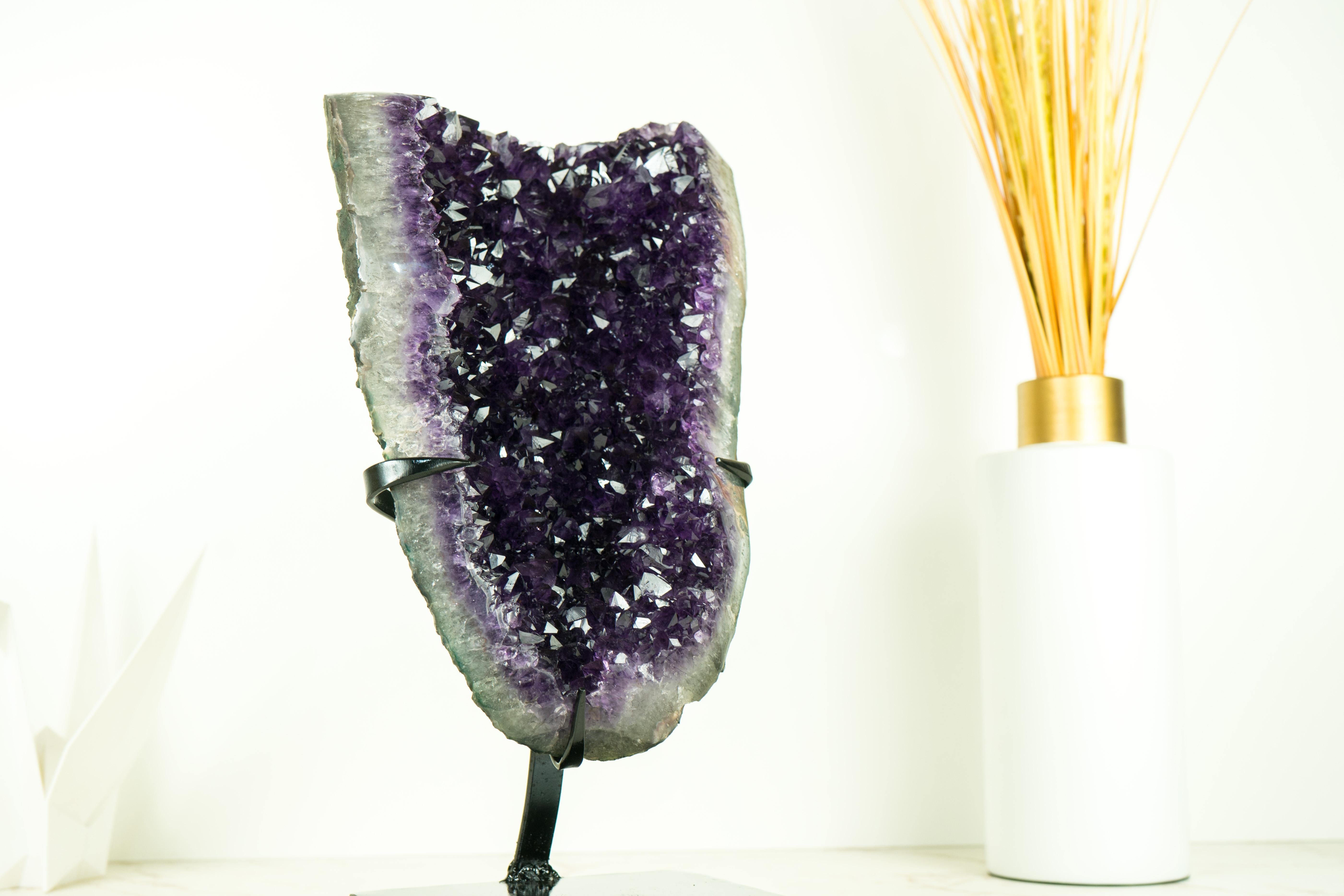 High-Grade Amethyst Cluster with Saturated Grape-Jelly Amethyst Druzy: A Luxurious Gemstone Display

▫️ Description
A remarkable High-Grade Amethyst Cluster features world-class qualities, with its deep, rich purple tone known as Grape Jelly, making
