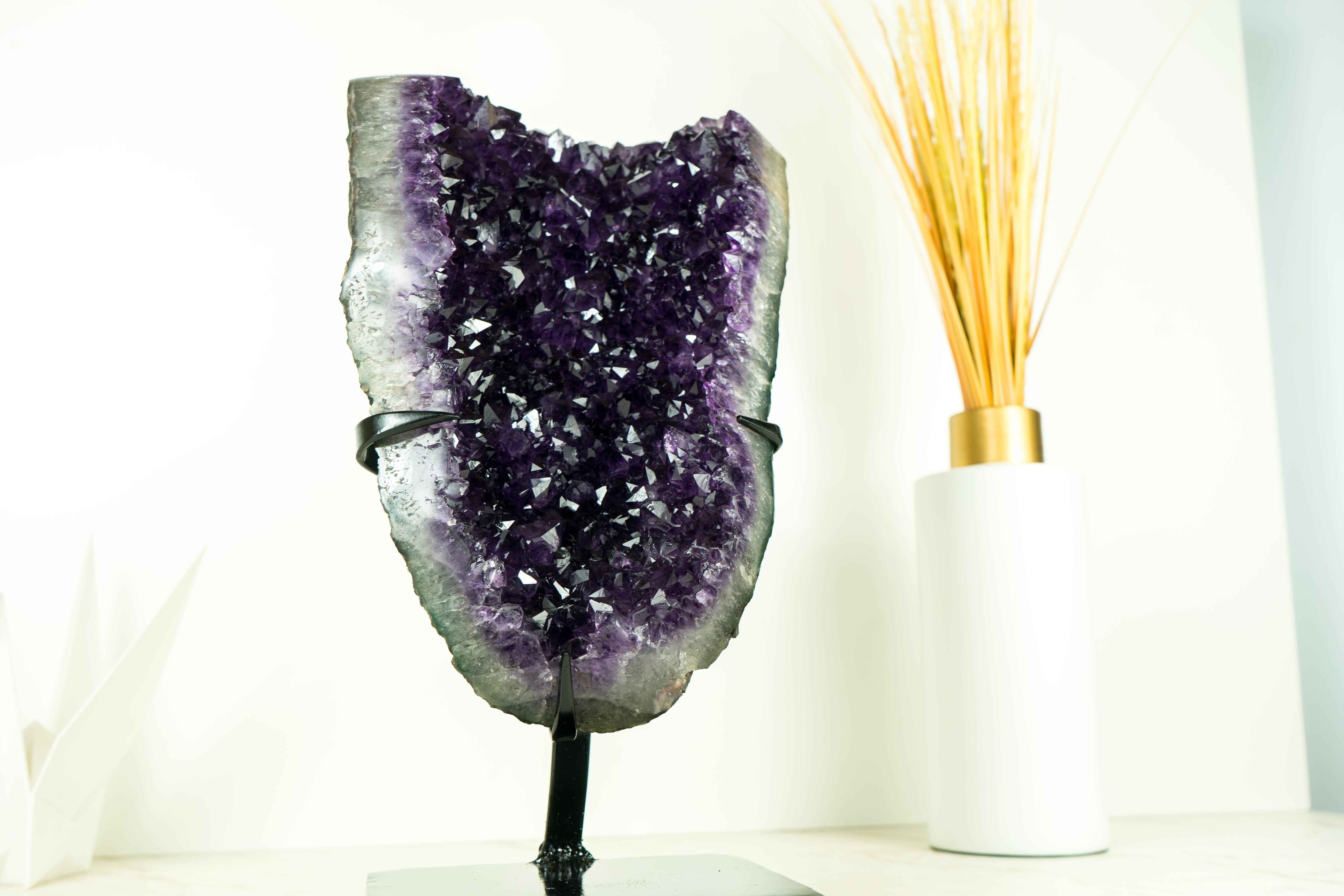 Brazilian Amethyst Cluster with AAA Grape-Jelly Amethyst Druzy, Natural Crystal Sculpture For Sale