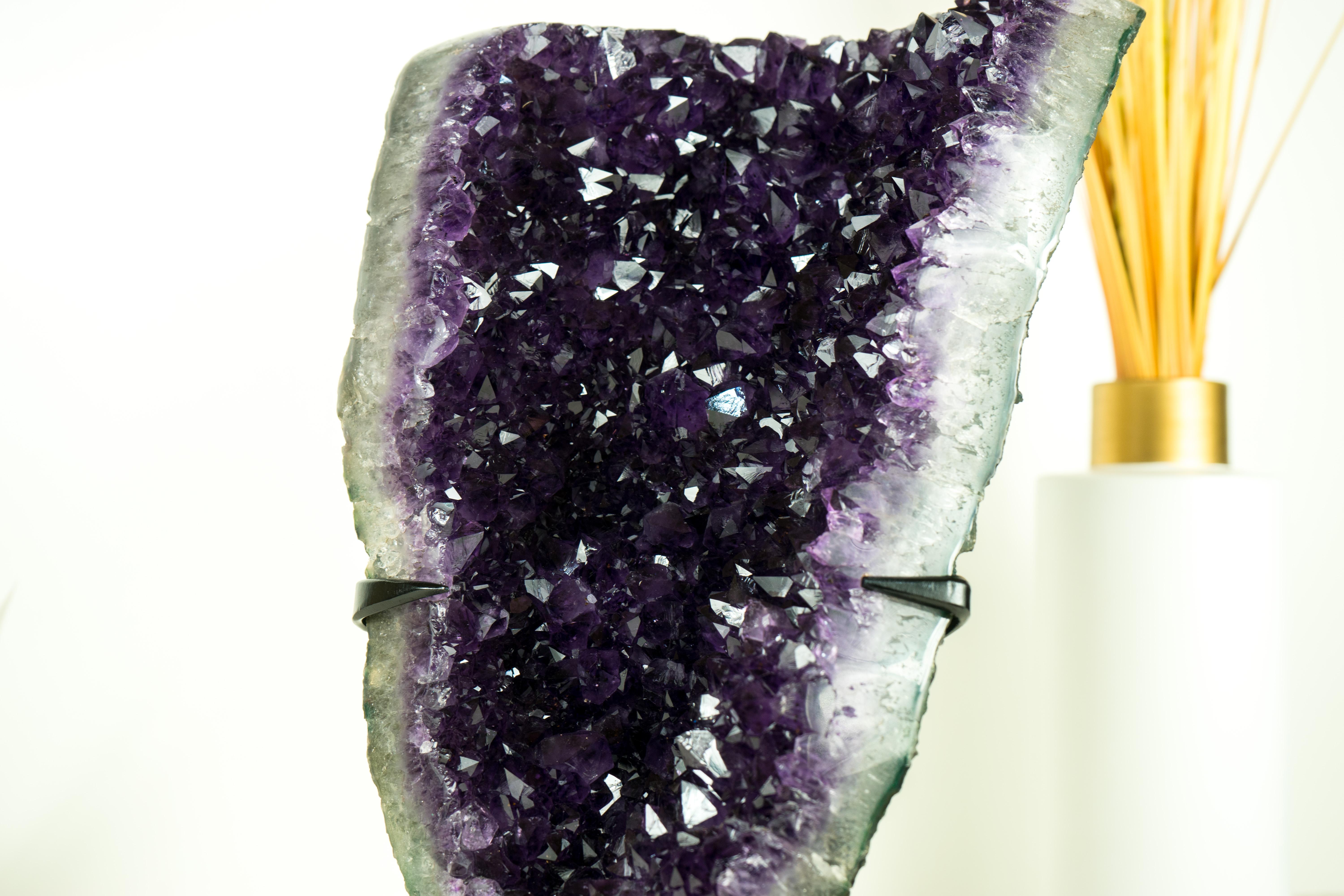 Contemporary Amethyst Cluster with AAA Grape-Jelly Amethyst Druzy, Natural Crystal Sculpture For Sale