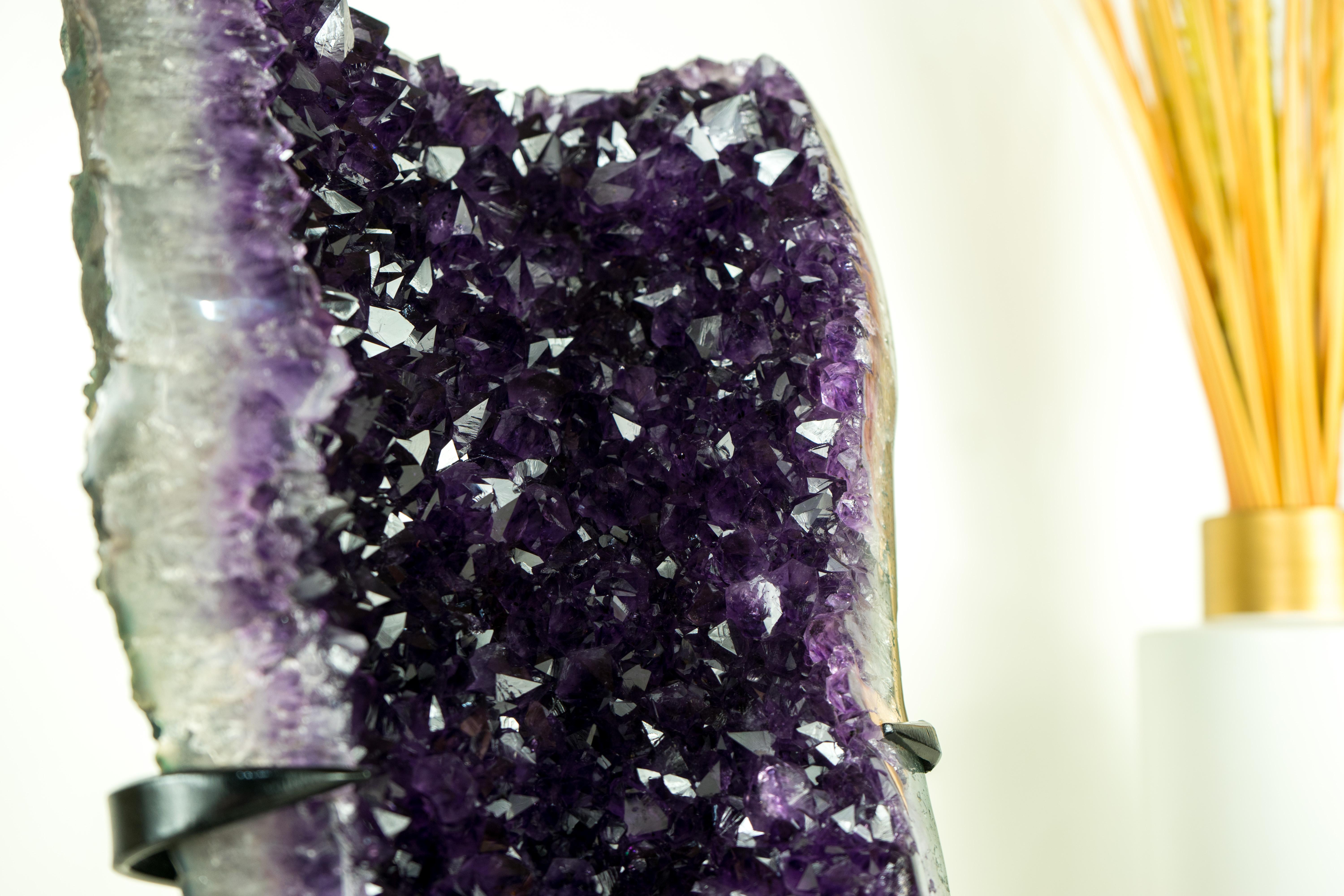 Agate Amethyst Cluster with AAA Grape-Jelly Amethyst Druzy, Natural Crystal Sculpture For Sale
