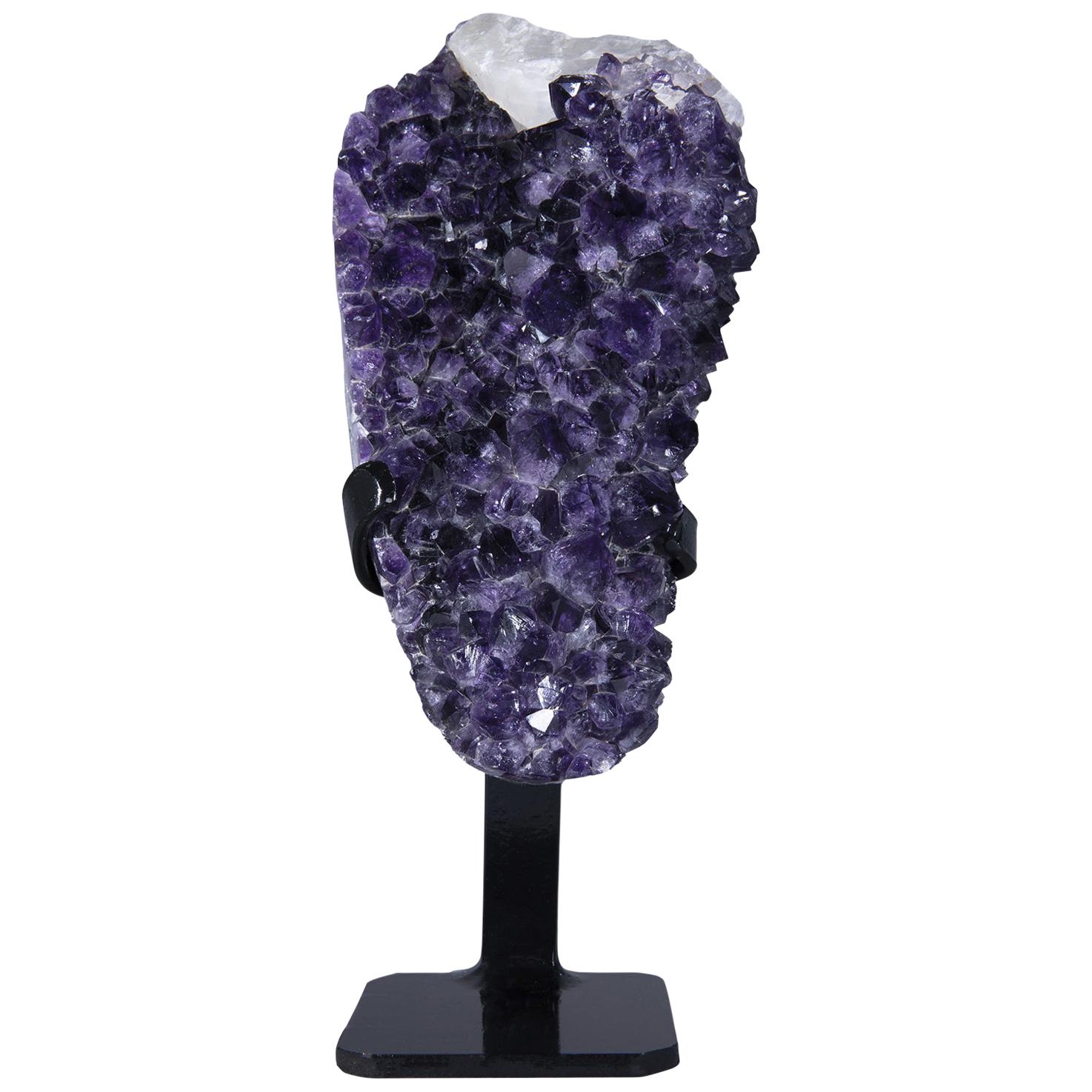 Amethyst Cluster with Calcite Formation, White Quartz and Green Celadonite