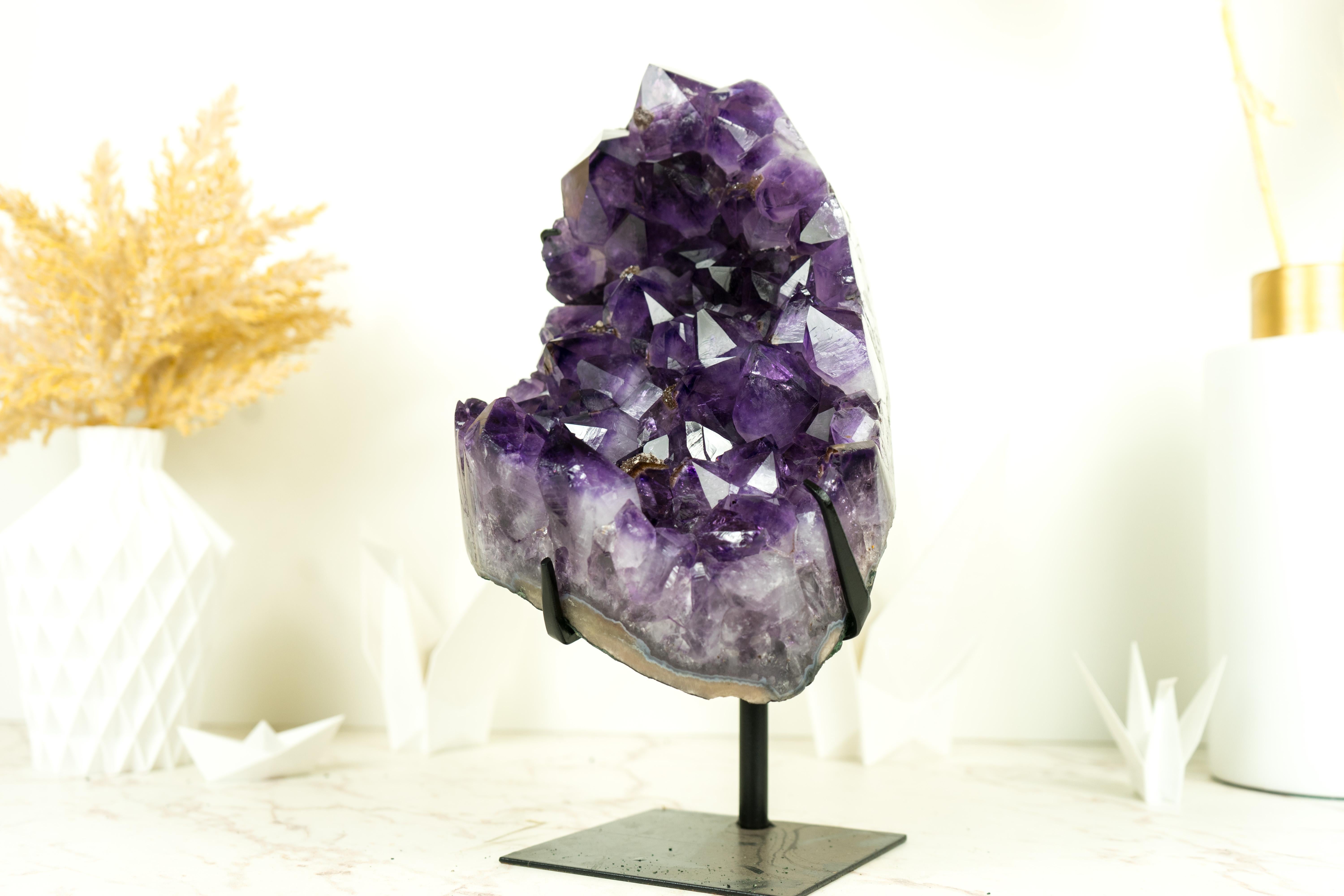 Amethyst Cluster with Dark Purple Amethyst Druzy and Sparkly Golden Inclusions For Sale 2