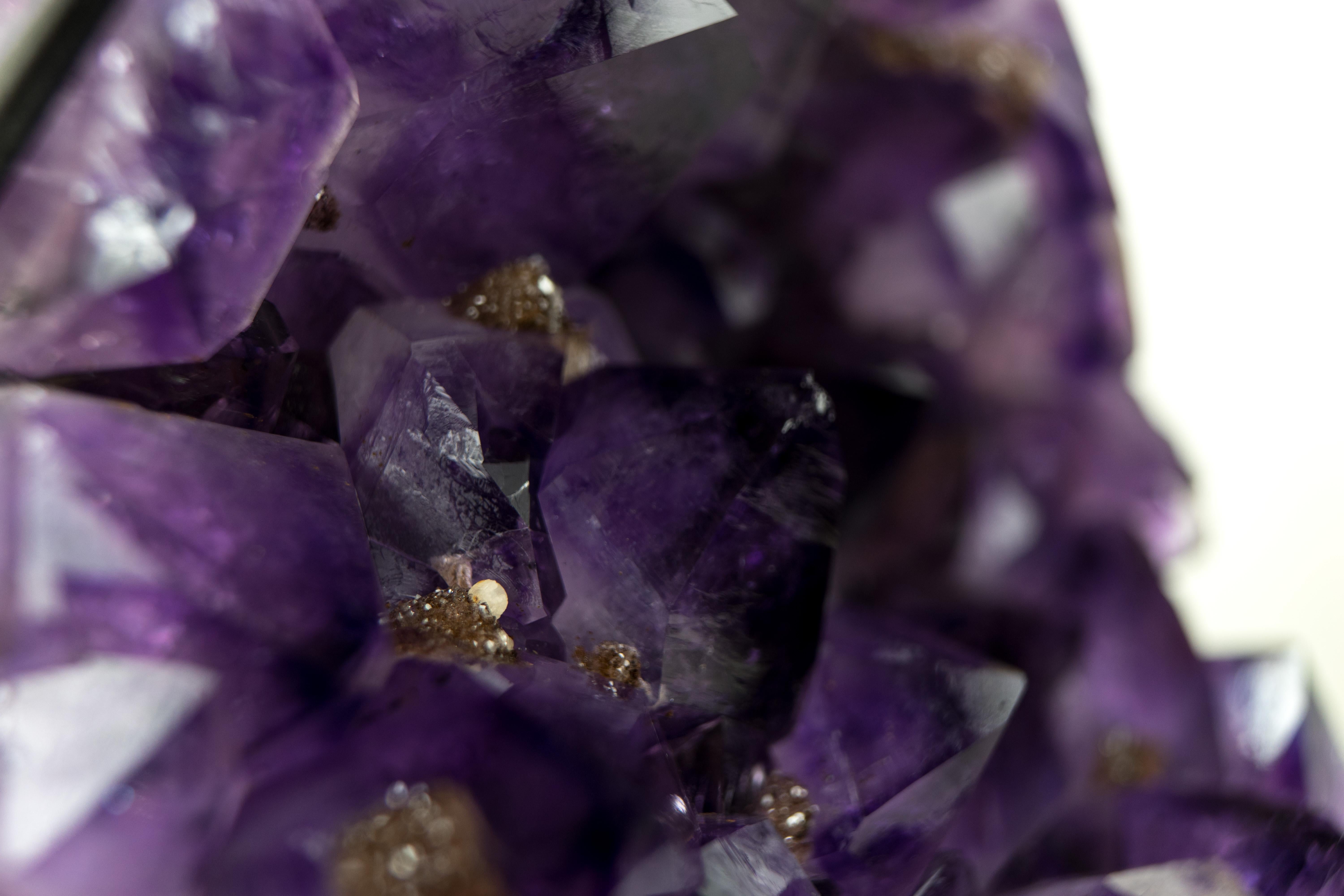 Brazilian Amethyst Cluster with Dark Purple Amethyst Druzy and Sparkly Golden Inclusions For Sale