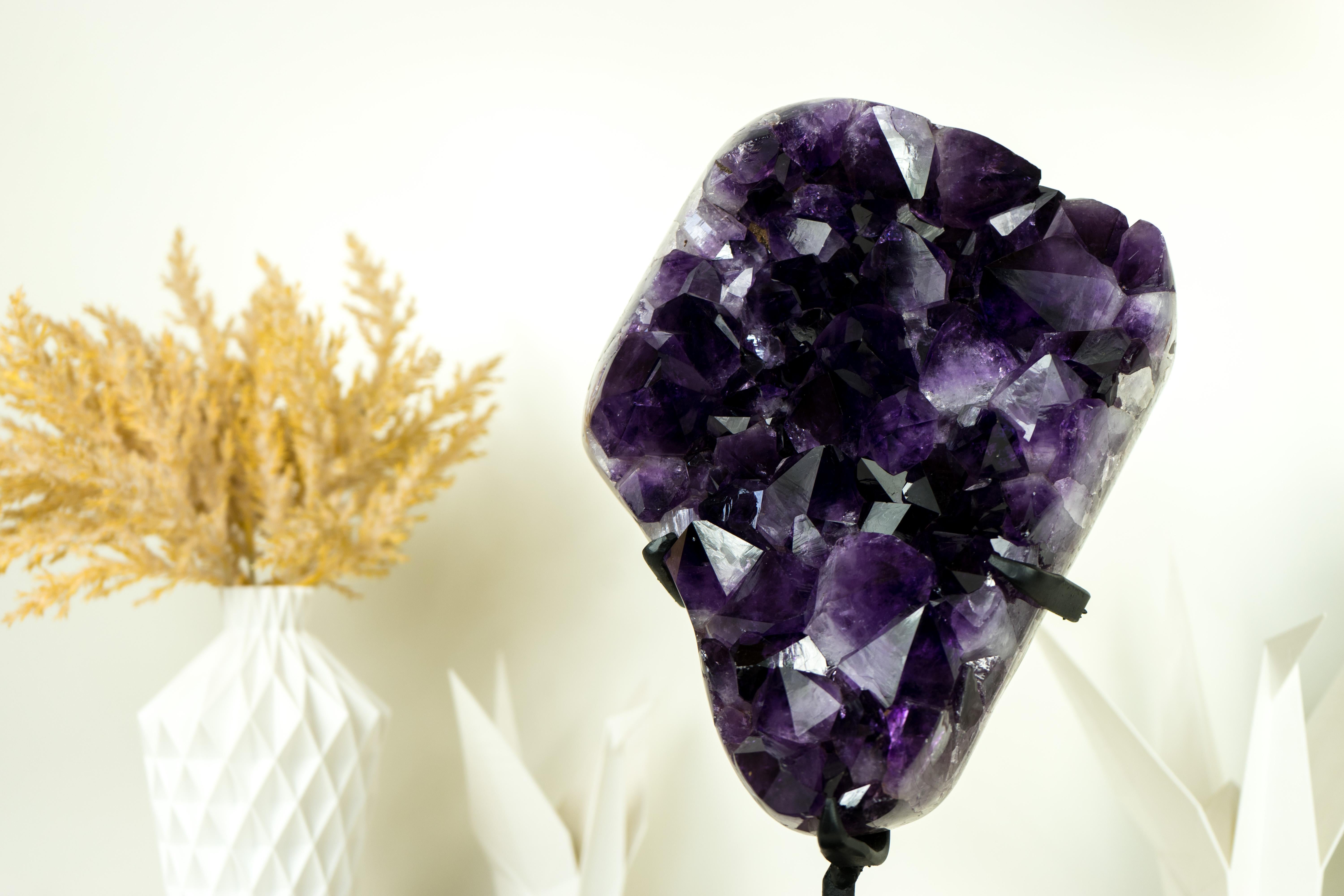 Agate Amethyst Cluster with Gallery Grade AAA Dark Purple Amethyst For Sale