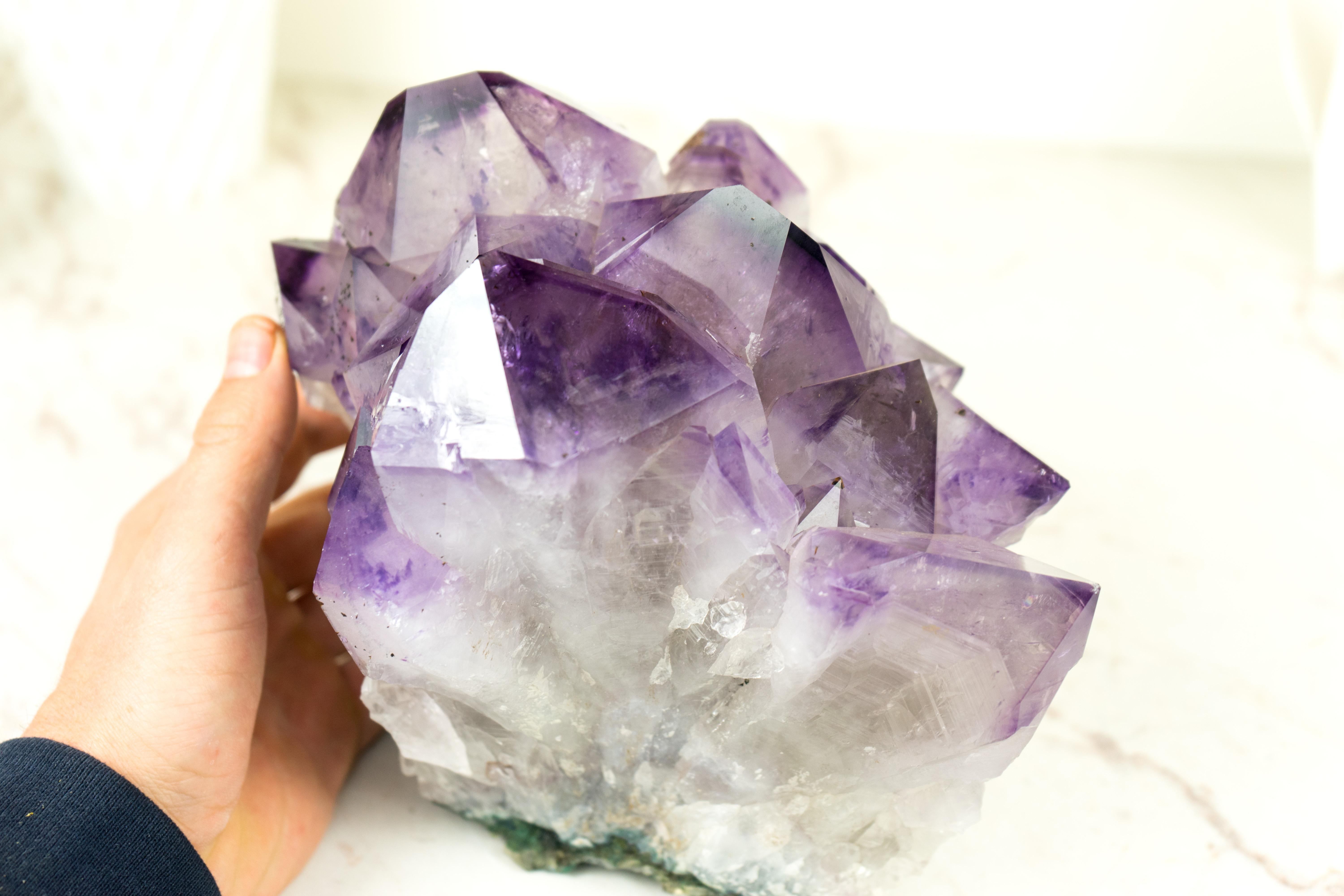 Amethyst Cluster with Intact Purple Phantom Crystal Points from Brazil For Sale 7