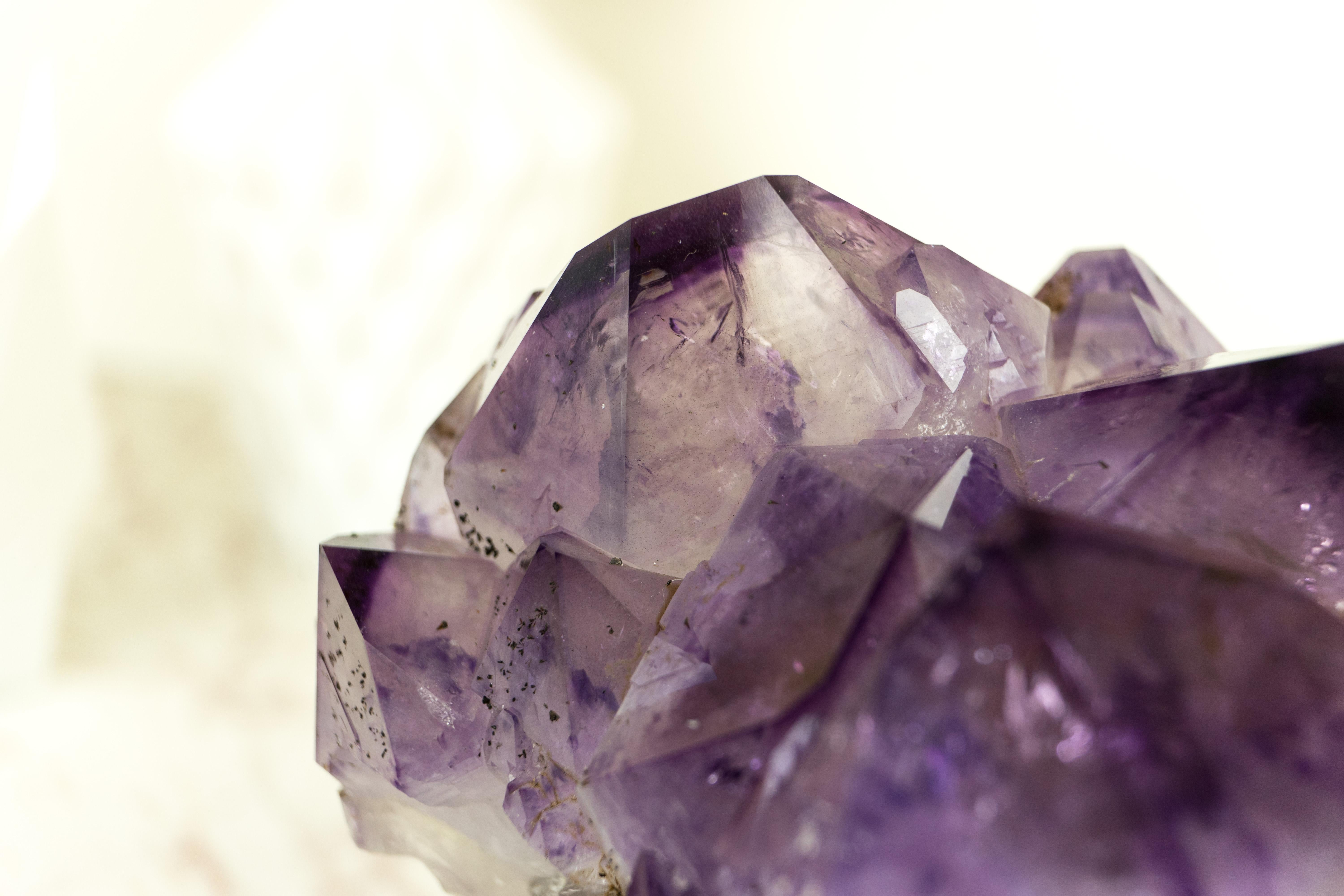 Contemporary Amethyst Cluster with Intact Purple Phantom Crystal Points from Brazil For Sale