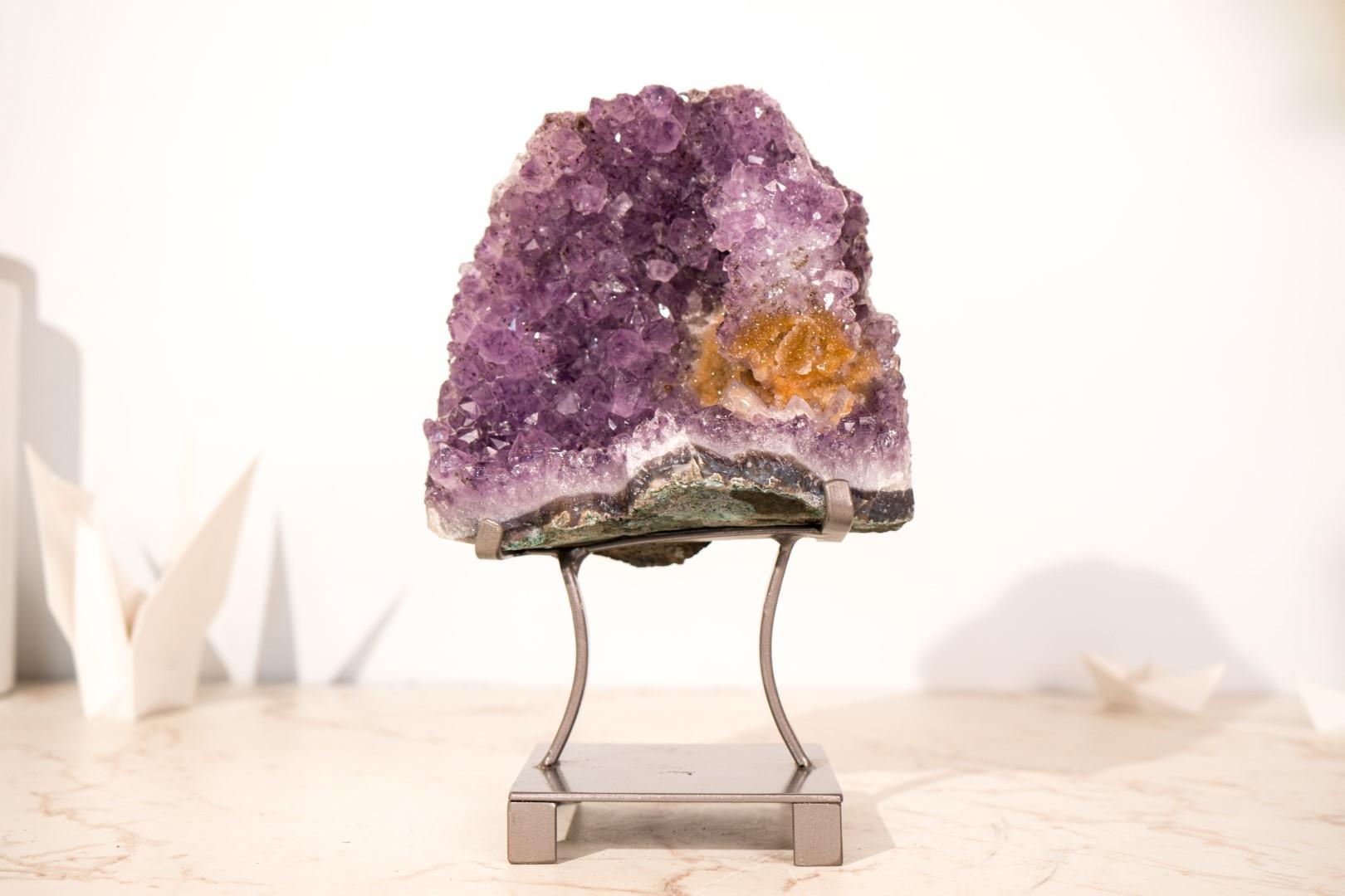Bellissimo e raro, questo esemplare di ametista è una scultura naturale unica nel suo genere per il tuo armadio dei cristalli, che merita sicuramente un posto di primo piano.

La prima cosa che attira l'attenzione è la lastra di ametista che