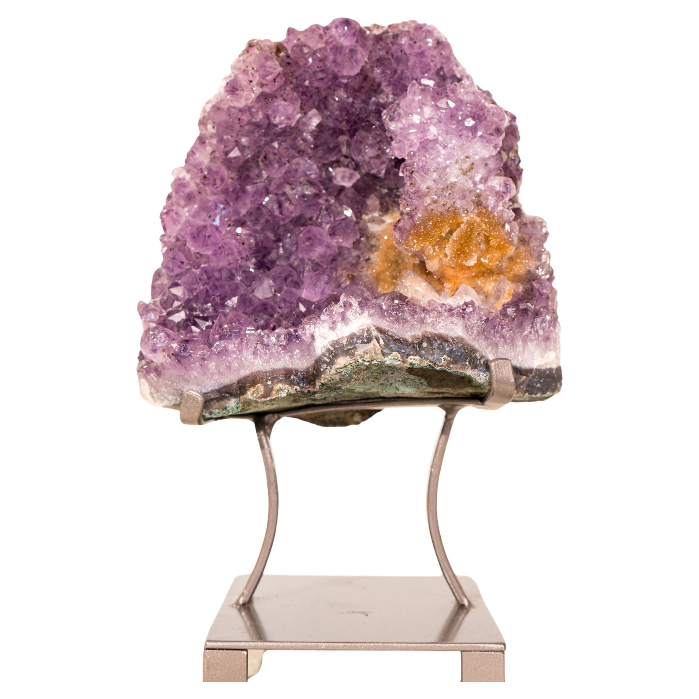 Amethyst Cluster with Rare Plate of Amethyst Rosette and Golden Goethite