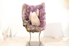 Amethyst Cluster with Rare UV-Reactive Calcite on Lavender Purple Druzy