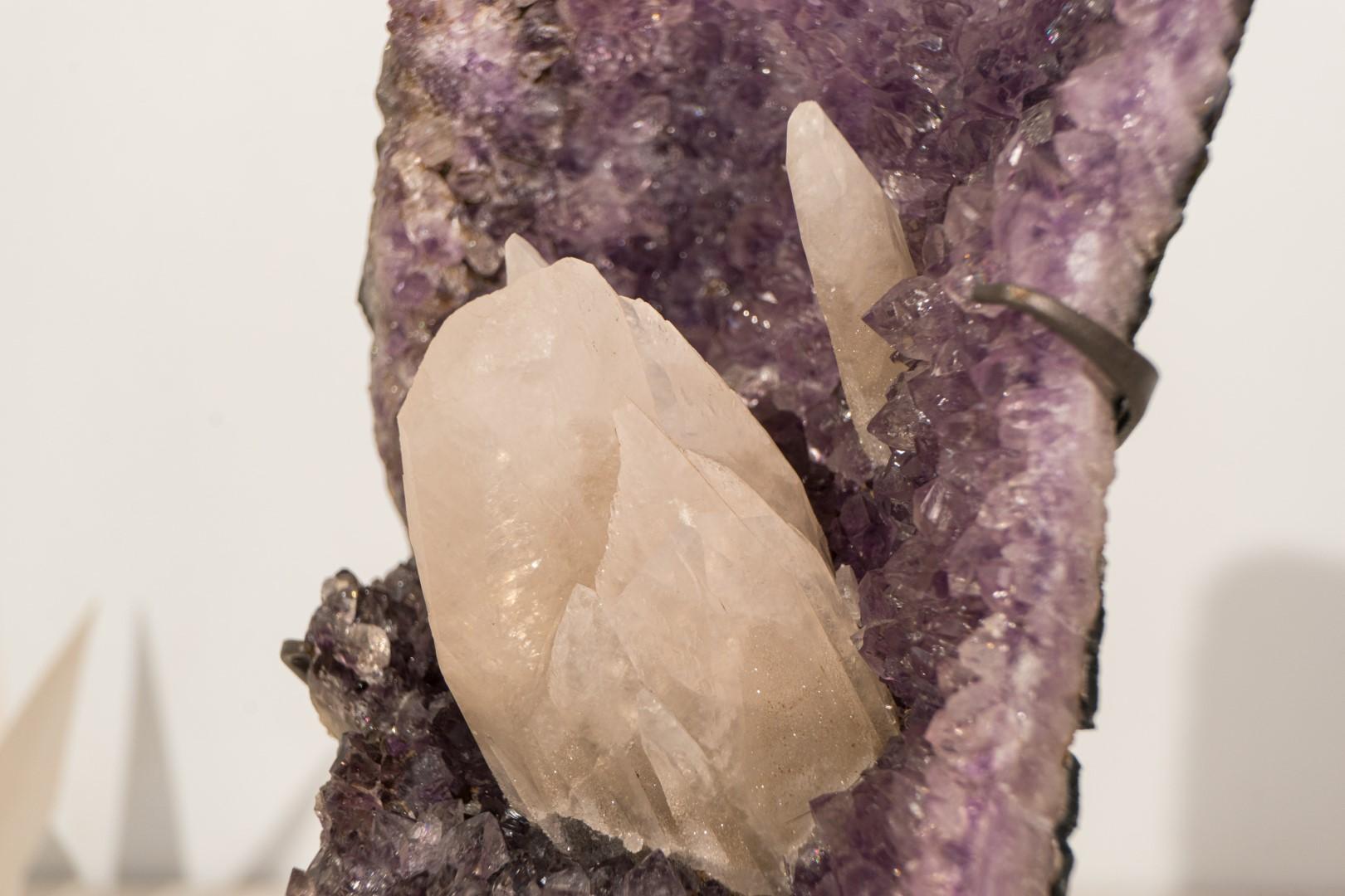Crystal Amethyst Cluster with Rare UV-Reactive Calcite on Lavender Purple Druzy For Sale