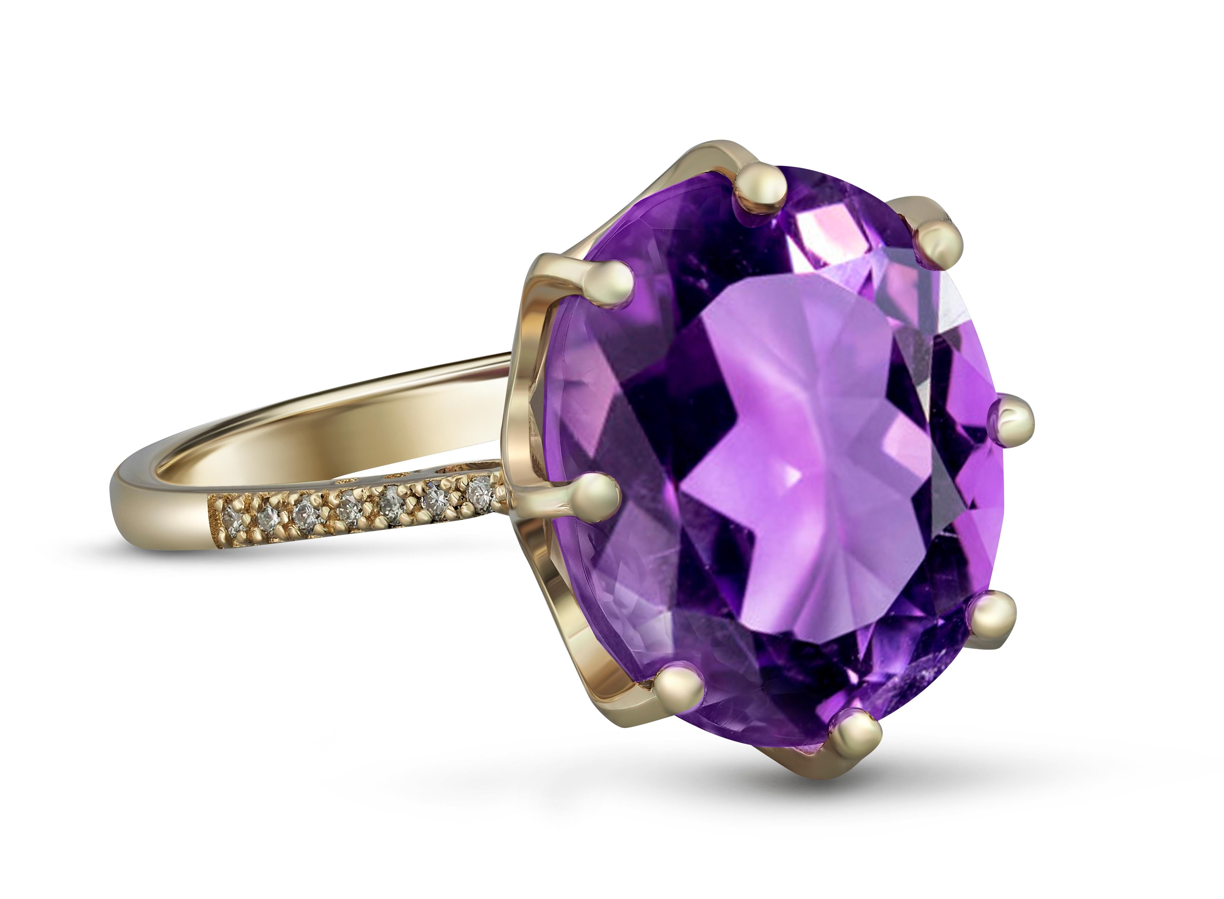 Amethyst cocktail 14k gold ring. 
Oval Amethyst Ring. 14k gold ring with Amethyst. Amethyst Engagement ring. February Birthstone Ring.

Metal: 14k gold
Weight: 3 gr depends from size

Gemstones:
Amethyst: oval cut, 10 ct, purple color,