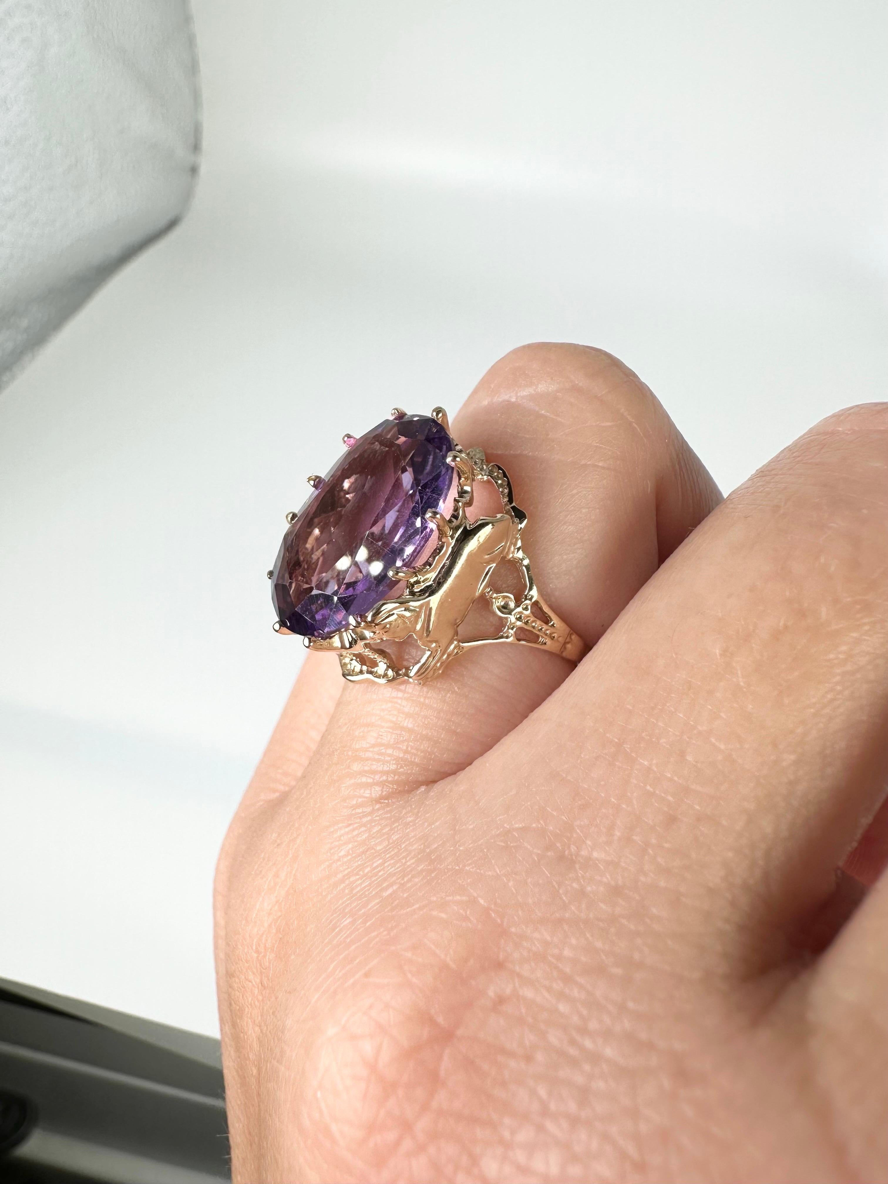 Amethyst Cocktail Ring 14 Karat Yellow Gold Artistically Crafted For Sale 5