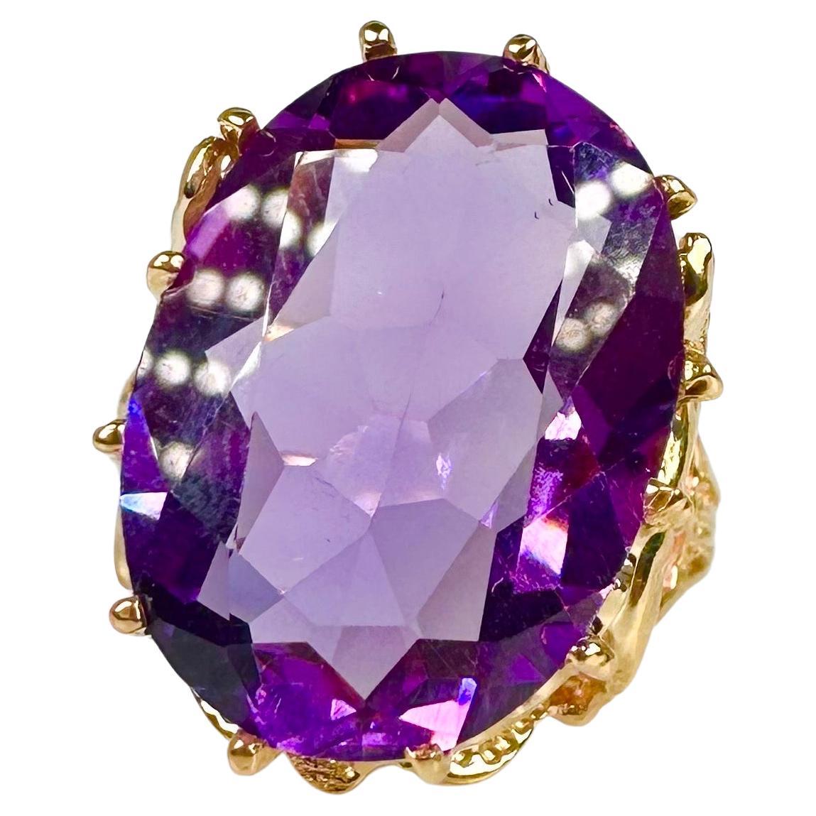 Amethyst Cocktail Ring 14 Karat Yellow Gold Artistically Crafted For Sale