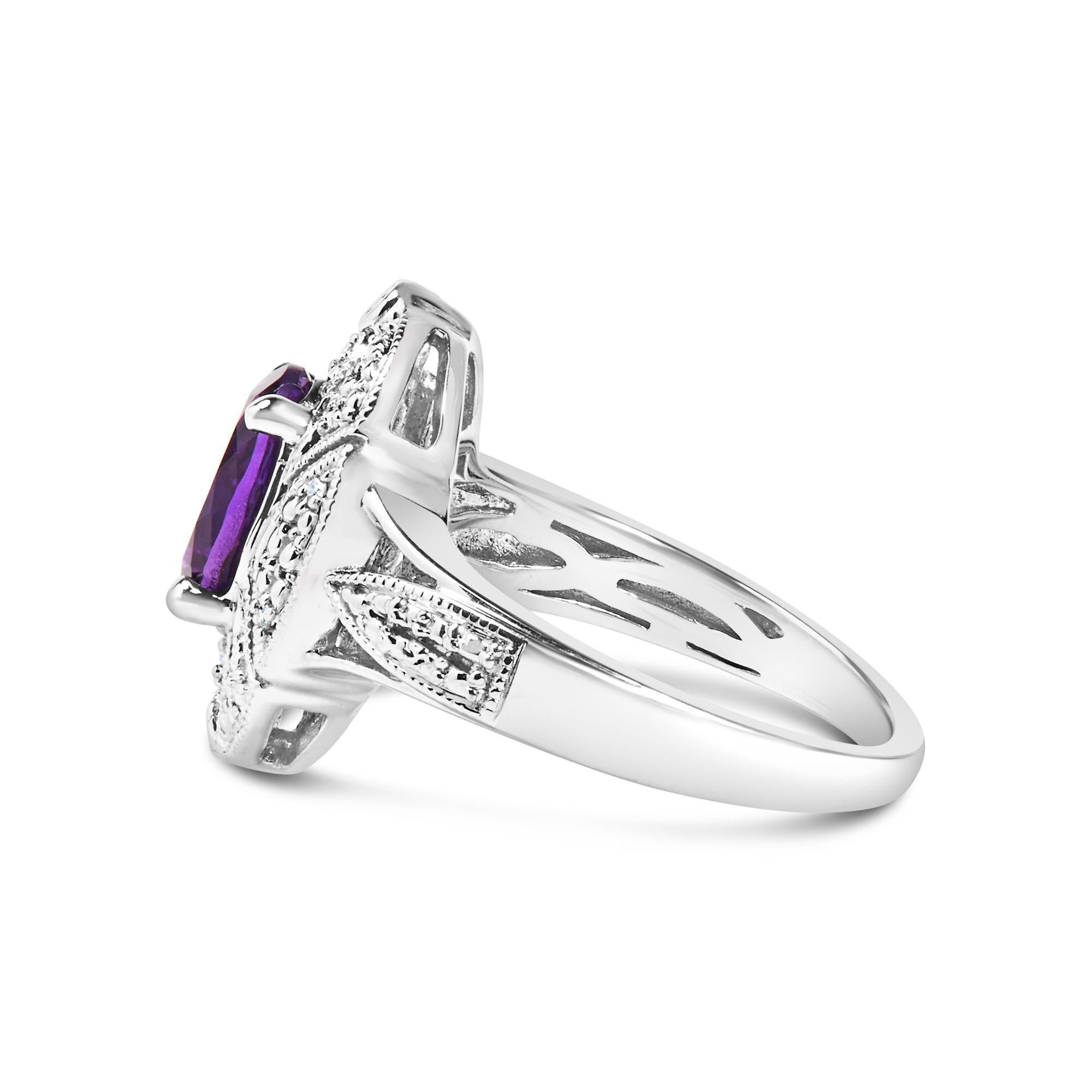 Contemporary Amethyst Cocktail Ring Diamonds 1.78 Carats Sterling Silver For Sale