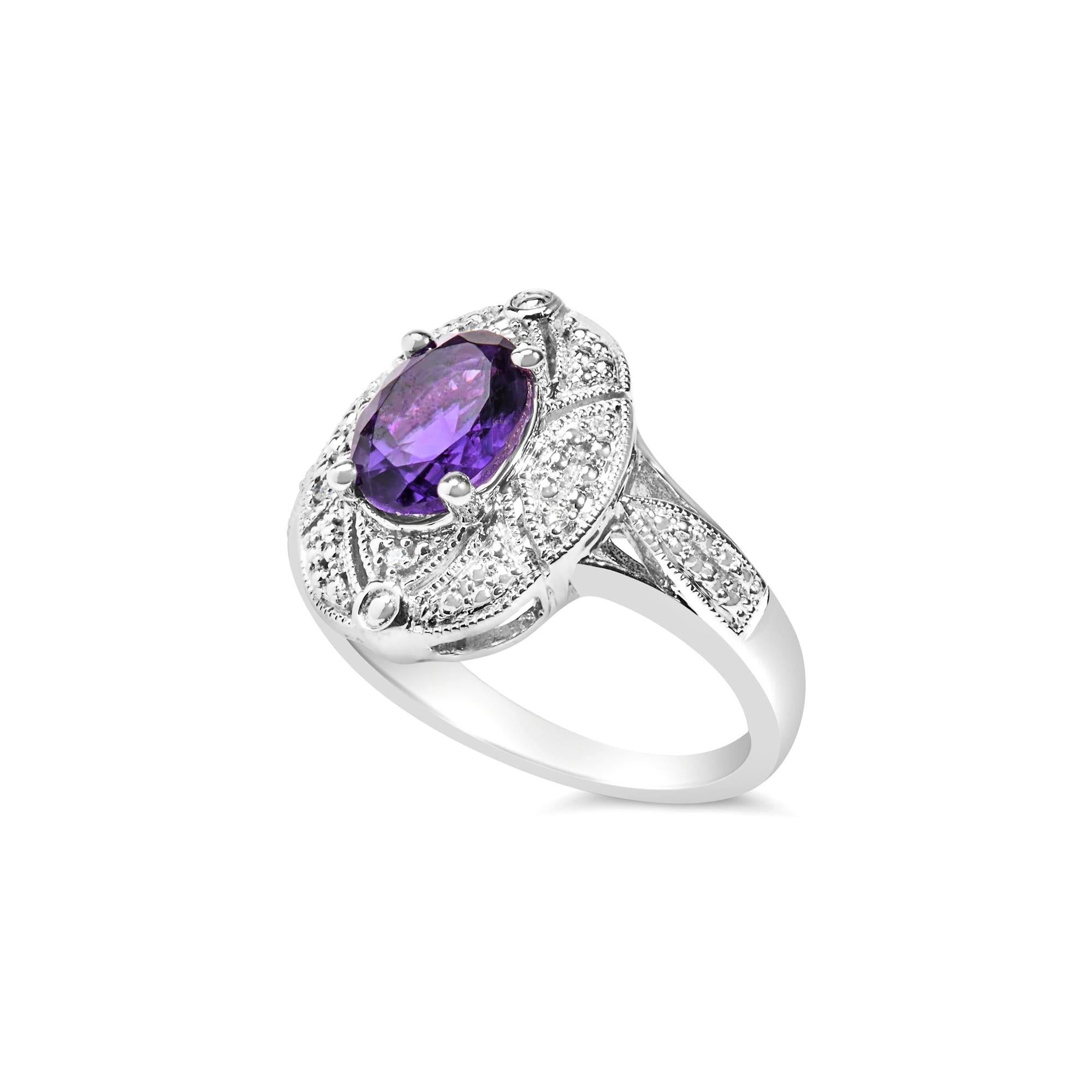 Oval Cut Amethyst Cocktail Ring Diamonds 1.78 Carats Sterling Silver For Sale