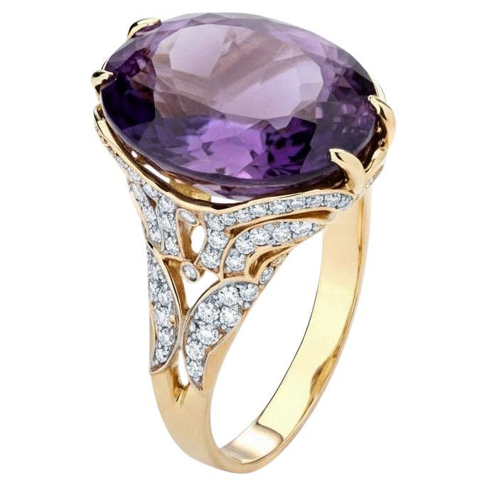 Amethyst cocktail ring, gold, silver