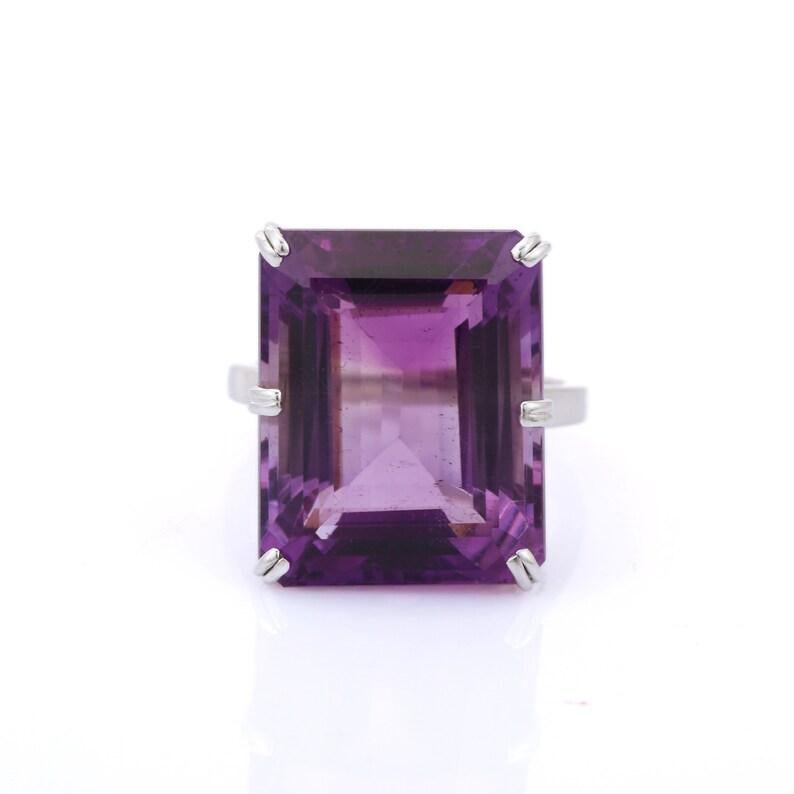For Sale:  23.7 CTW Big Amethyst Ring in 18k Solid White Gold Settings 2