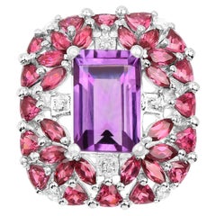 Amethyst Cocktail Ring Rhodolite Garnets and White Topazes 7.60 Carats